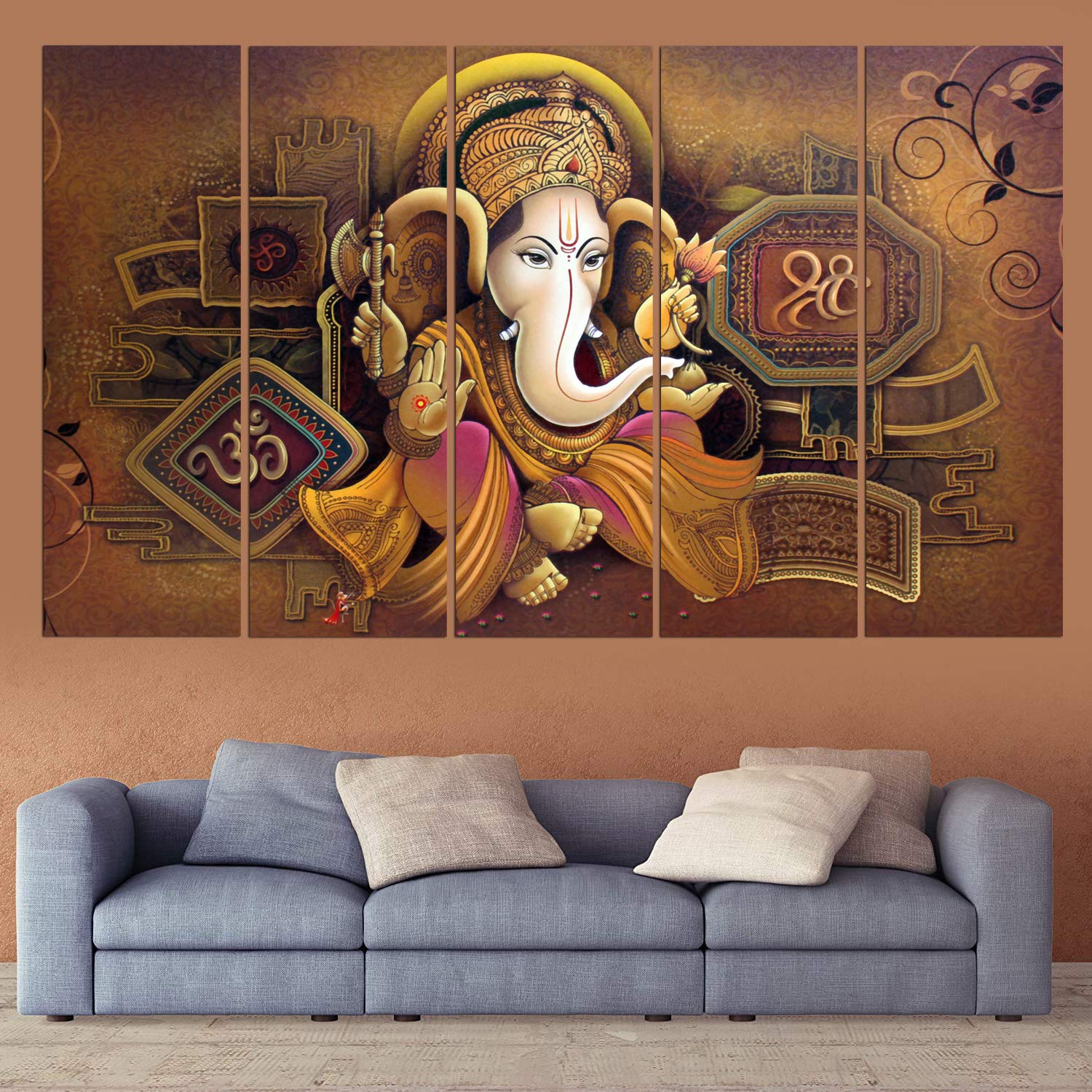 Maxstone Big Size Multiple Frames Ganesh ji Wall Painting for Living Room, Bedroom, Home, Office, Drawing Room, Hotels Decor Woo