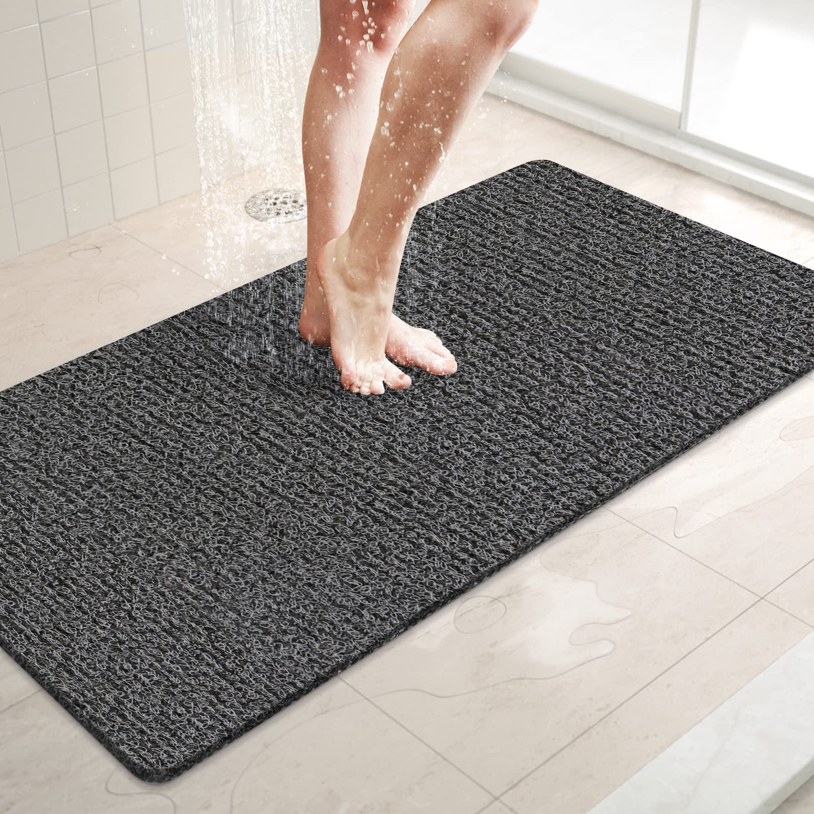 Luxstep Shower Mat Bathtub Mat,36X16 Inch, Non-Slip Bath Mat With Drain, Quick Drying Pvc Loofah Bathmat For Tub,Shower,Bathroom