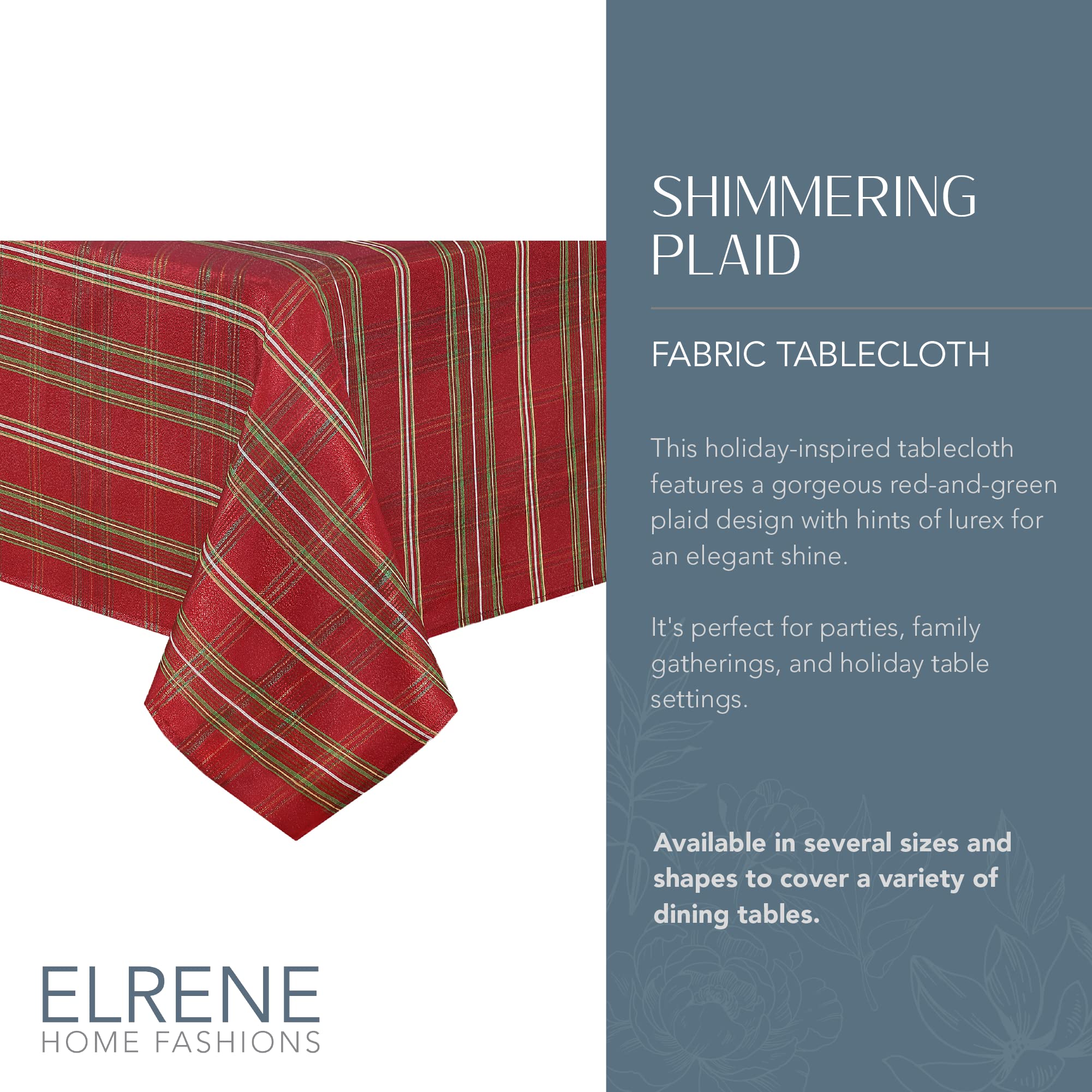 Elrene Home Fashions Shimmering Plaid Holiday Fabric Tablecloth, 60'' X 120'', Red