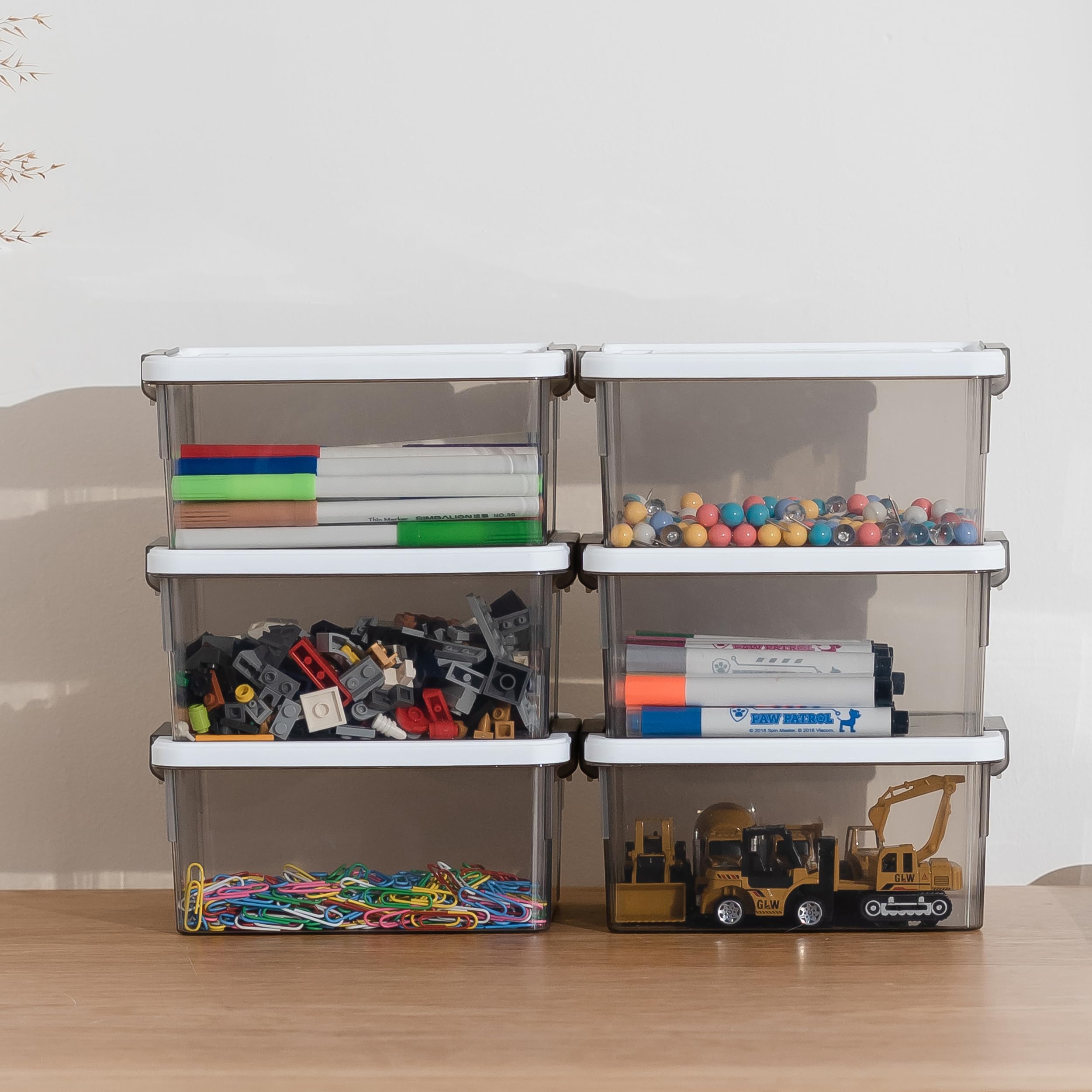 Citylife 1.3 Qt 10 Pack Small Storage Bins Plastic Storage Container Stackable Box With Lids For Organizing, Clear Grey