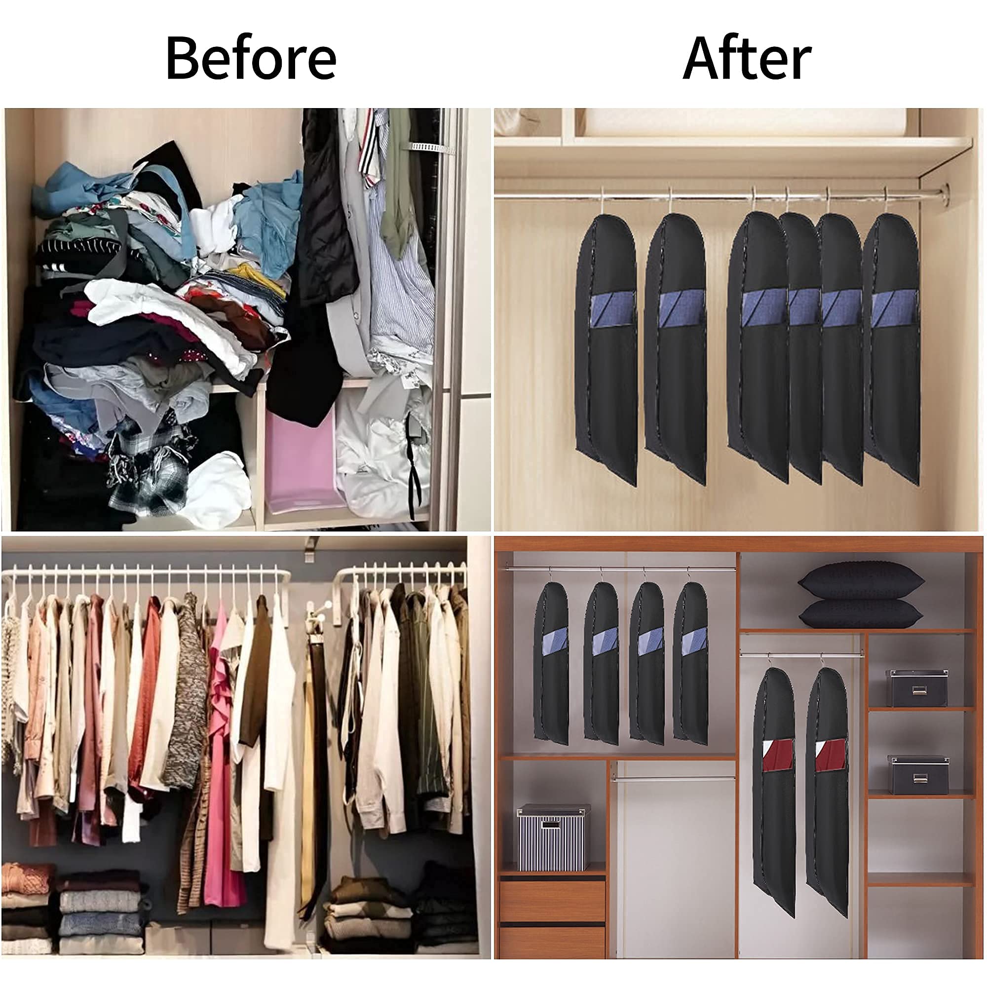 40??Garment Bags?5 Pack?Suit Bag for Storage Hanging Clothes Suitable for Storage of Dresses Suits Overcoats Garment Can Provide Neatness and Space-Saving for Your Wardrobe (Black  40 ? 24 Inch)