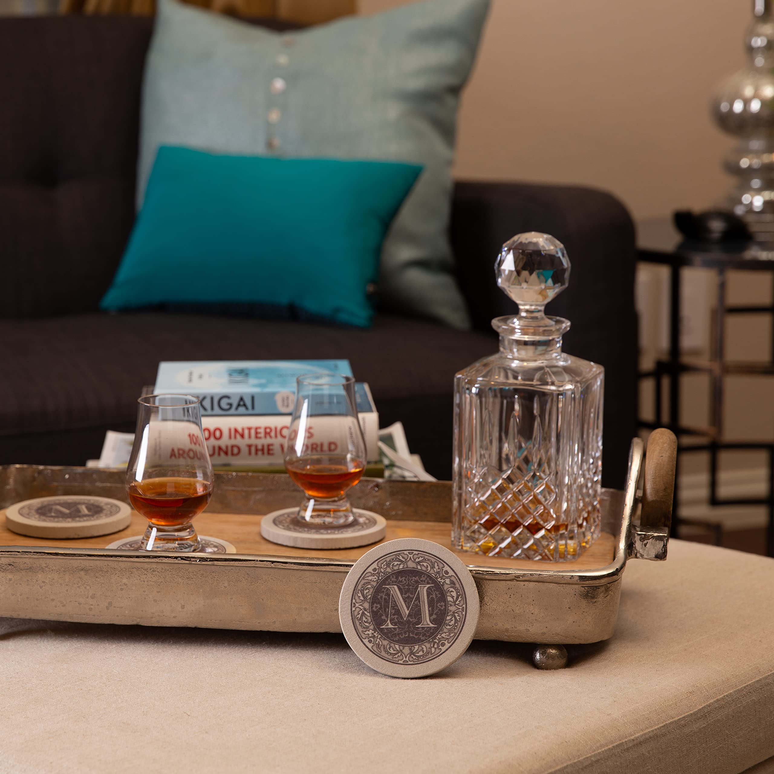 Thirstystone 4-Pack Monogram Letter M    Sandstone Coasters Manufactured In The Usa Decorative, Absorbent, Easily Wipes Clean