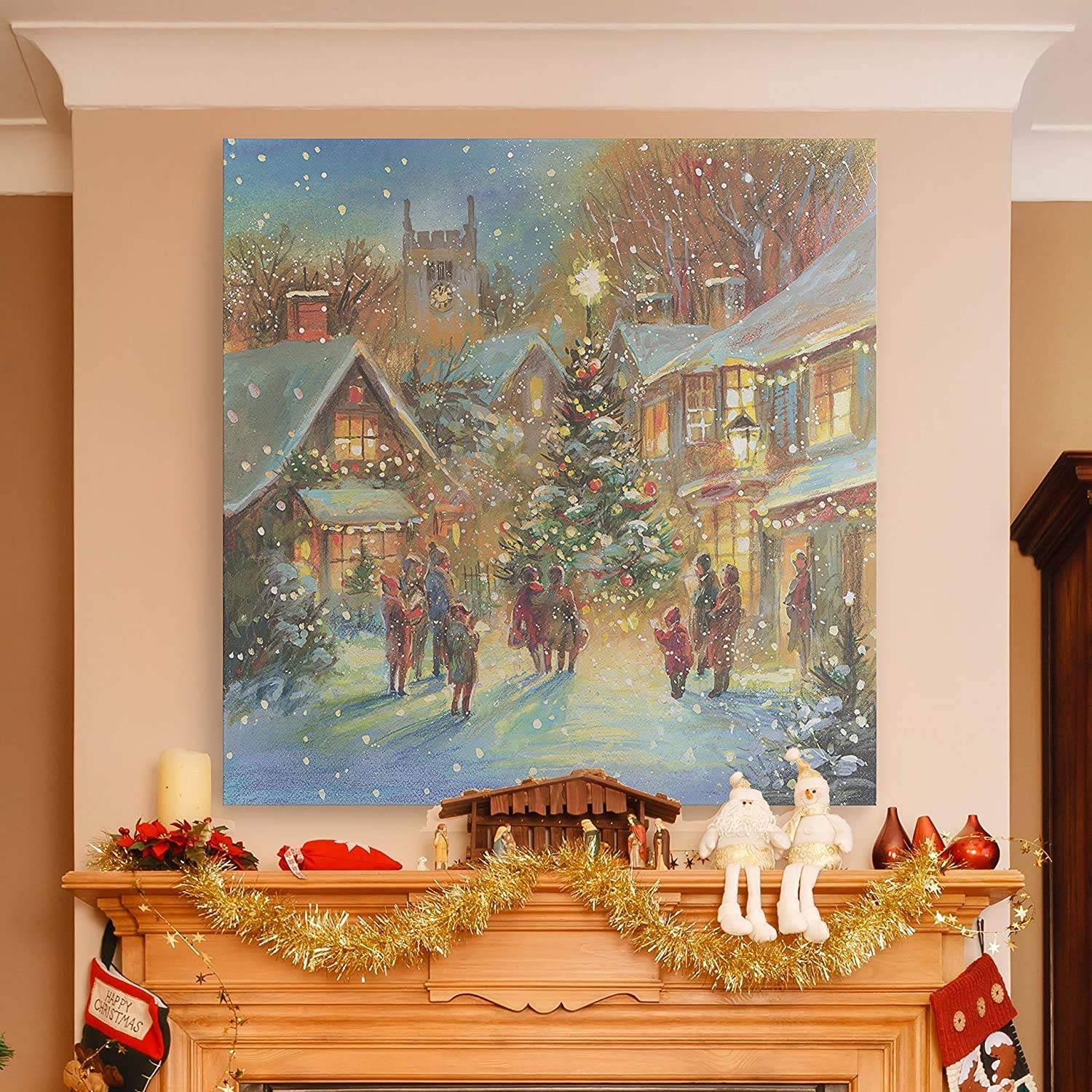 Renditions Gallery Evening Carol By Jim Mitchell Wall Art, Christmas Decor, Idyllic Winter Town, Vibrant Colors, Premium Gallery