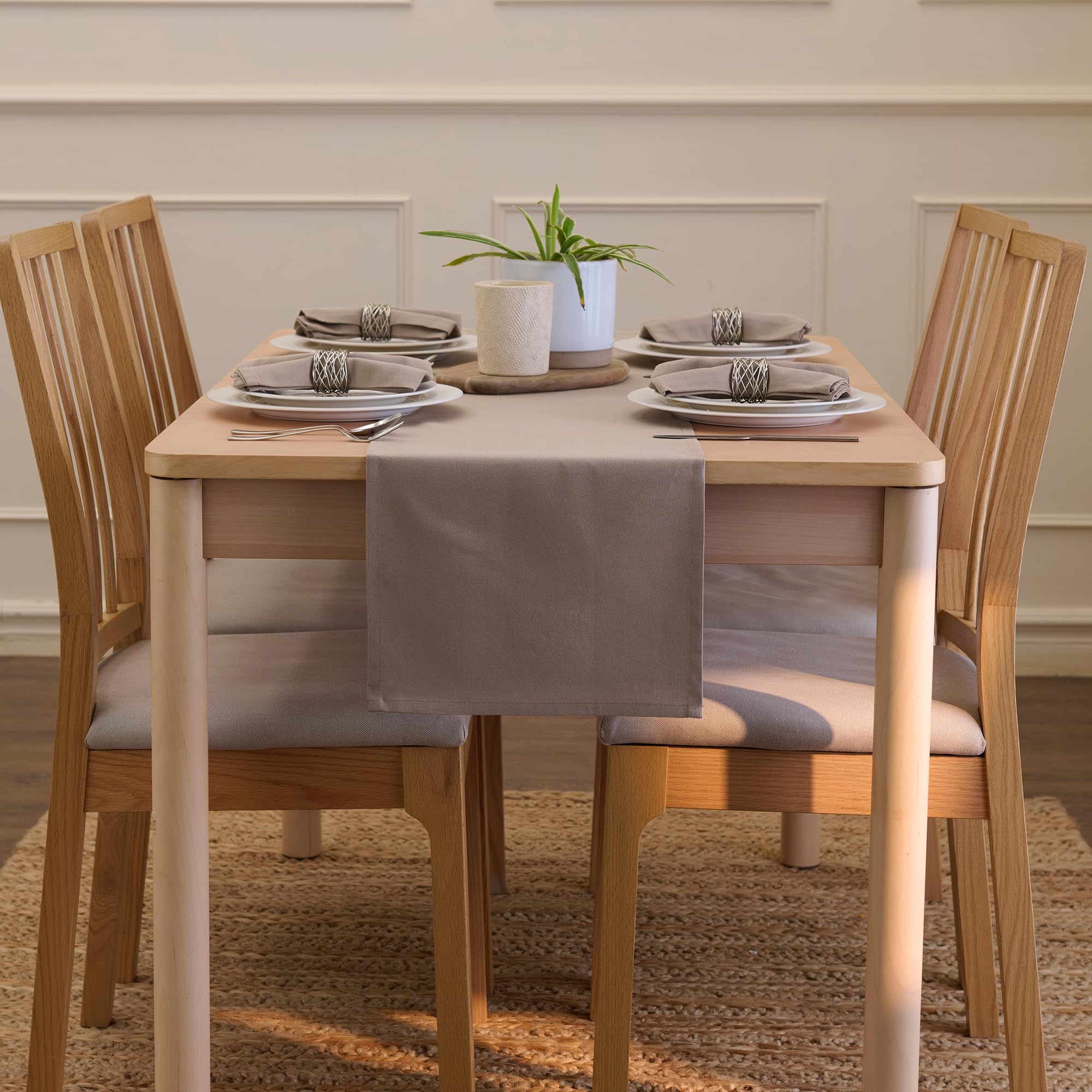 Encasa Homes Table Runner for 6 Seater Dining - Beige - Large 13''x72''  100% Cotton Plain Dyed Solid Colours Decorative Cloth for Party  Banquet  Restaurant & Outdoors - Machine Washable