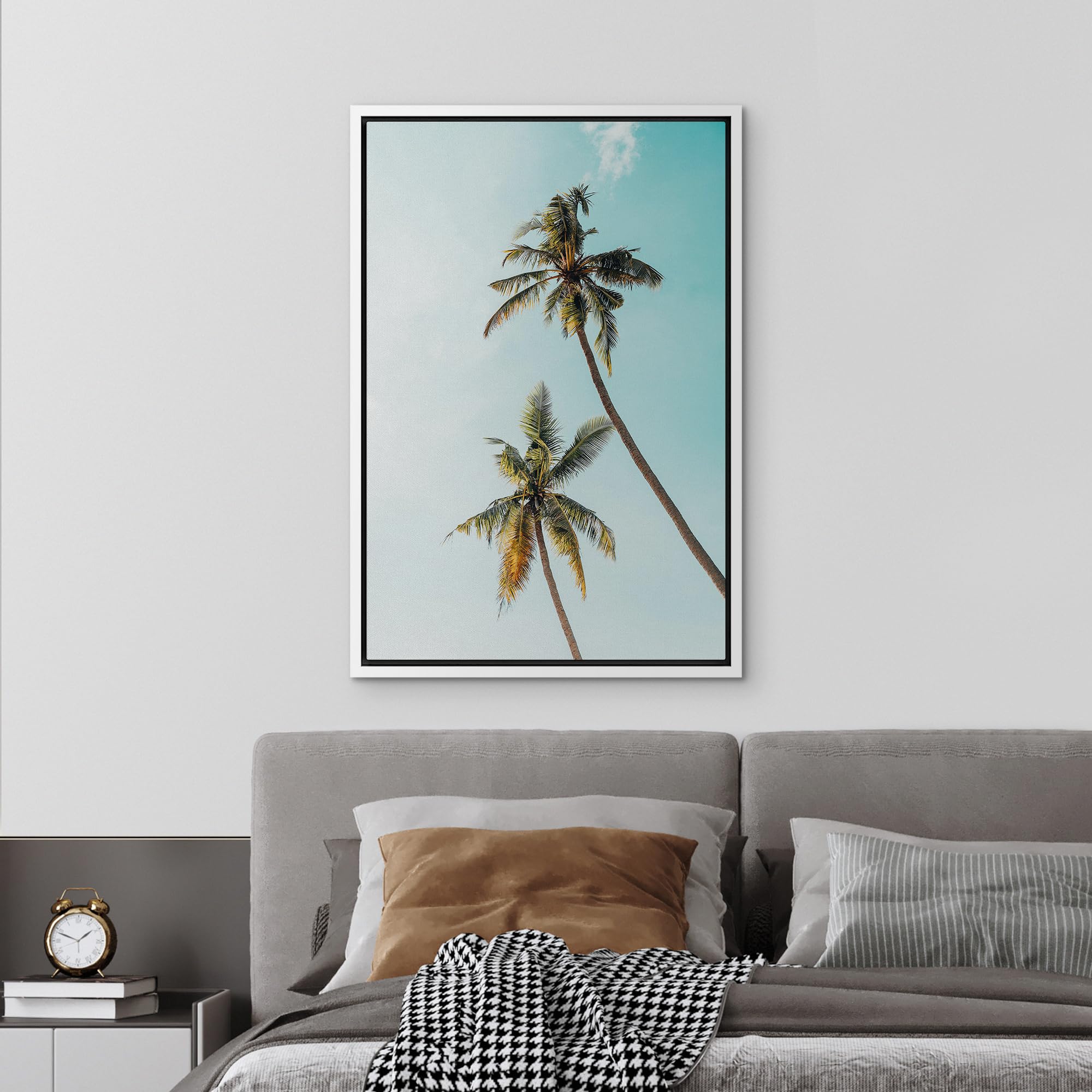 Wall26 Framed Canvas Print Wall Art Duo Of Palm Trees With Teal Skyline Nature Wilderness Photography Modern Art Rustic Scenic C
