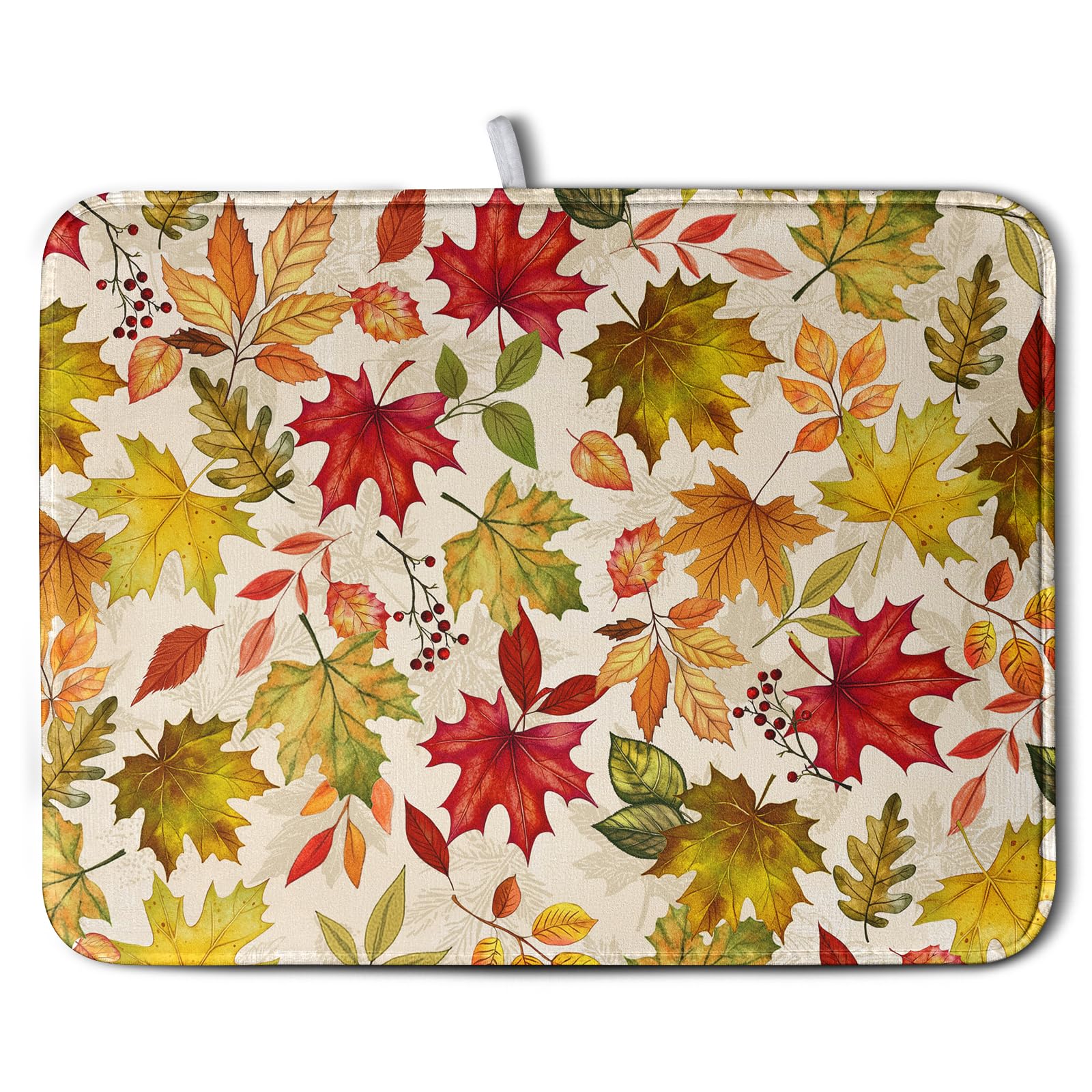 Wnoesat Fall Maple Leaves Dish Drying Mat for Kitchen Counter 18 x 24 Inch Autumn Thanksgiving Absorbent Reversible Microfiber D