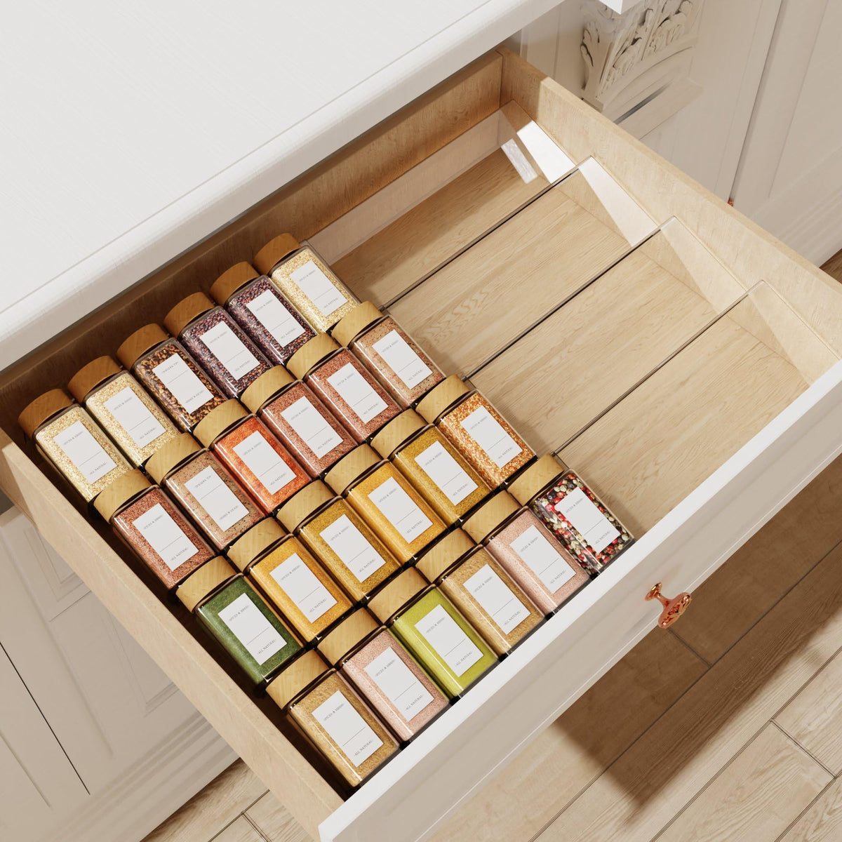 Jadehom Spice Drawer Organizer, 4 Tier Clear Acrylic Expandable From 13 '' to 26 '' Seasoning Jars Drawer Insert, Kitchen Drawer