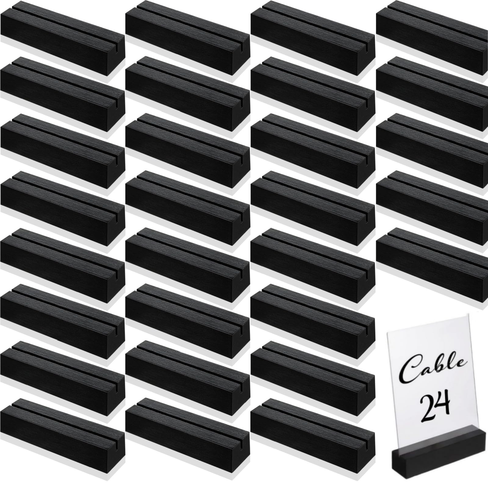 Blosssound 24 Pcs Black Wood Place Card Holders Wooden Table Number Holder Stands Name Card for Wedding Party Events Exhibition 