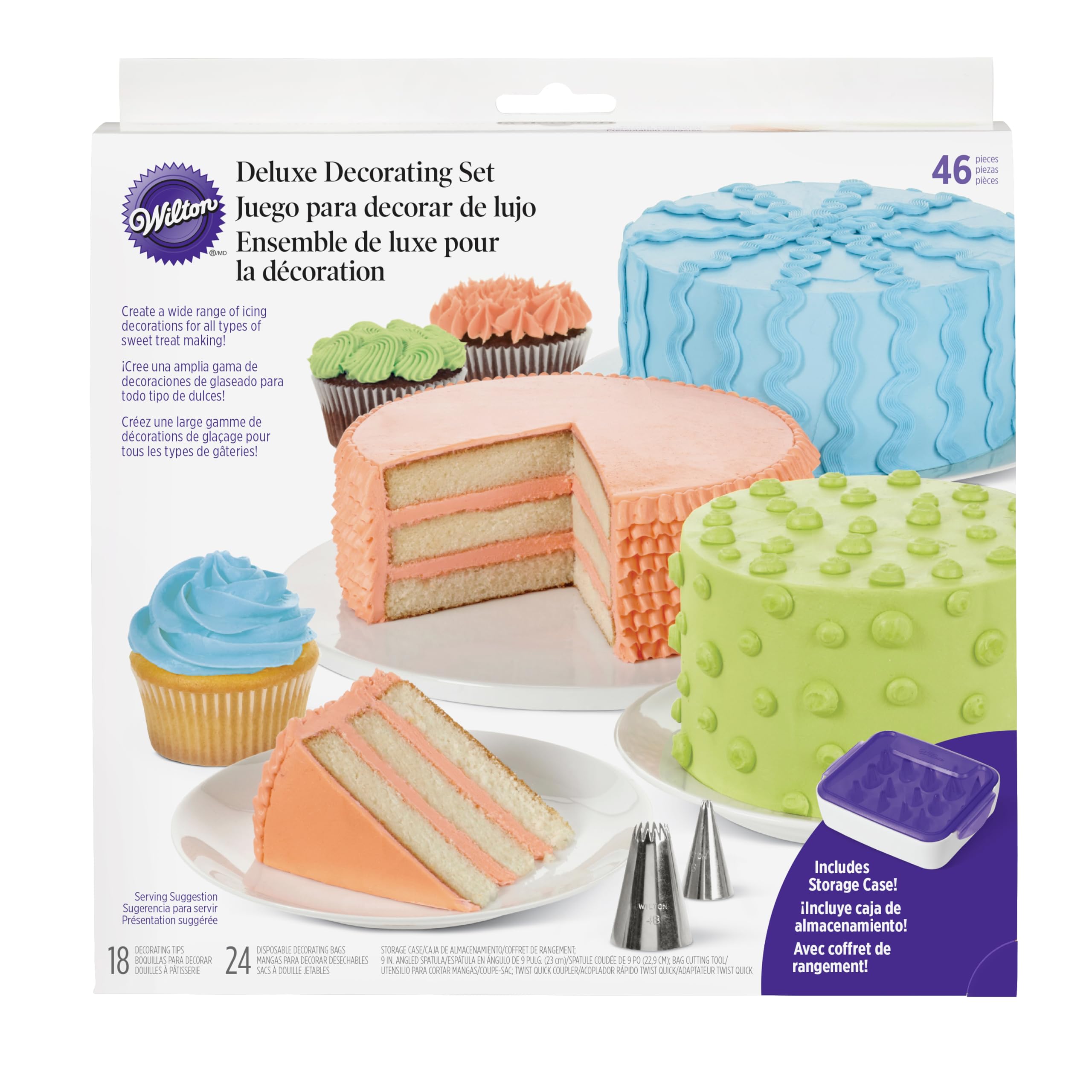 Wilton Cake Decorating Supplies Kit - Decorate Treats With Your Organized Decorating Tool Set, Disposable Pastry Bags, Stainless