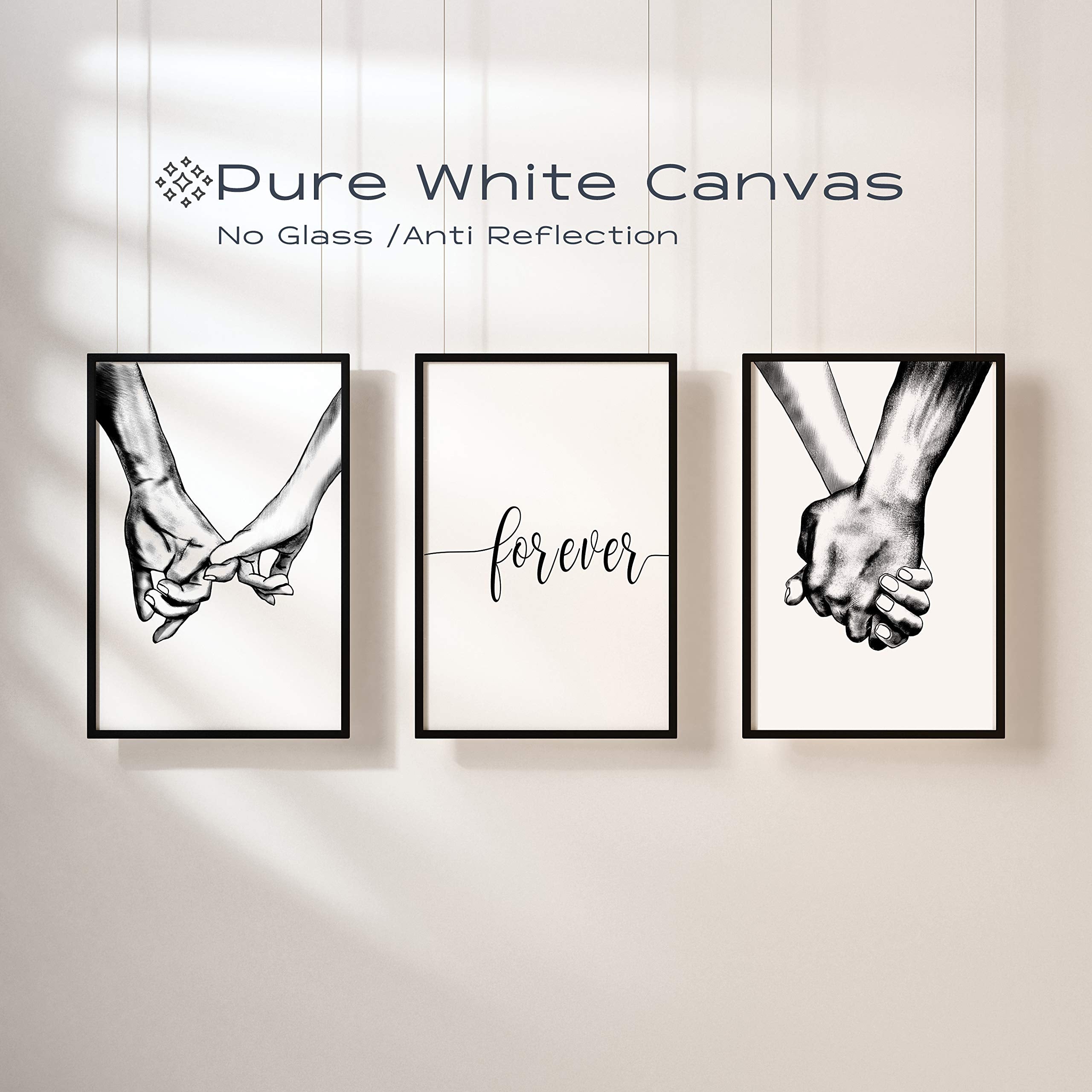 Hands Forever Framed Canvas Wall Art For Bedroom Ready To Hang 12''x16'' x3 Panels  Black Frame Prints for Couples Love Drawing Artwork Wall Pictures for Bedroom Decor  House Decorations Living Room