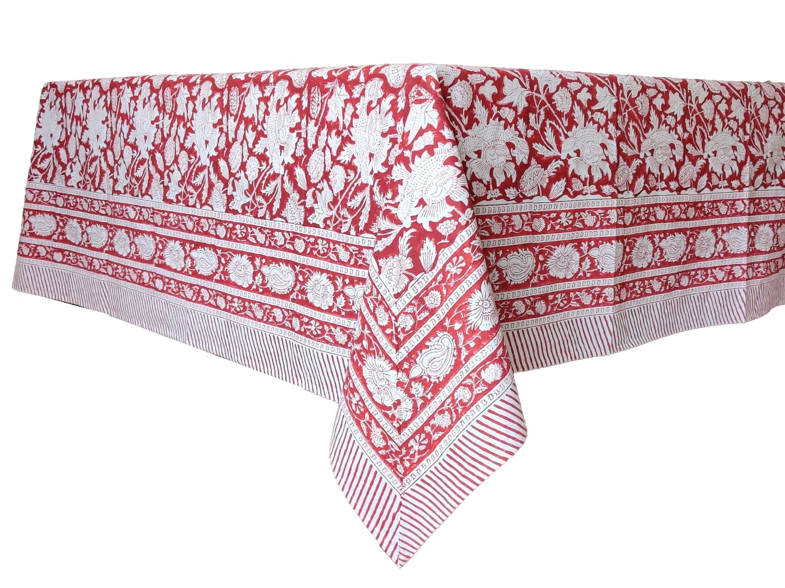 Atosii Meraki Red 100% Cotton Tablecloth, Handblock Print Rectangle Table Cover For Kitchen Dining I Tabletop Linen I Parties, T