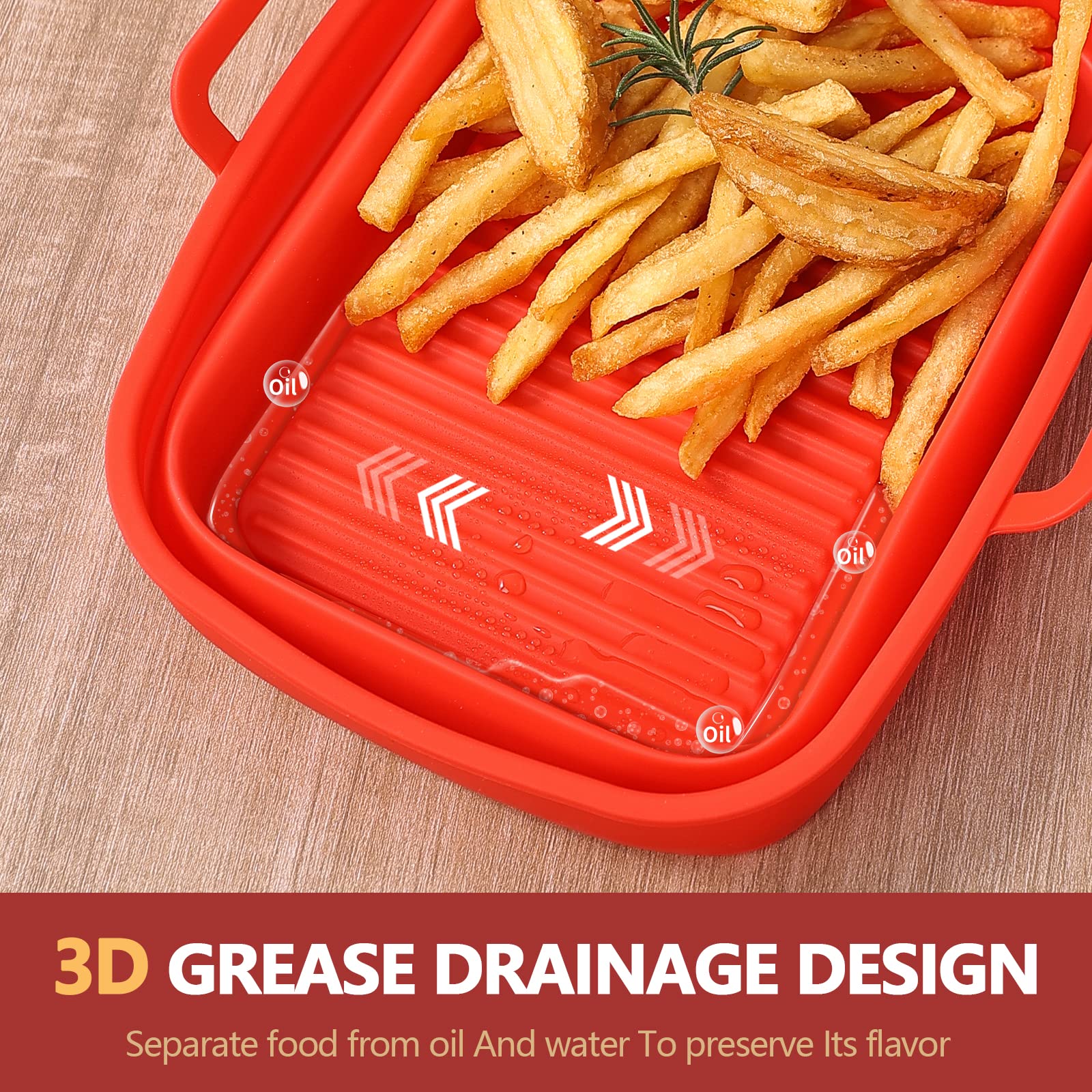 Vangerute Collapsible 2-Pack Air Fryer Silicone Liners for 8QT & 10QT NINJA Foodi Dual Air Fryer Rectangular Air Fryer Silicone Pot  Reusable Silicone Air Fryer Basket for Air Fryer Accessories(Red)