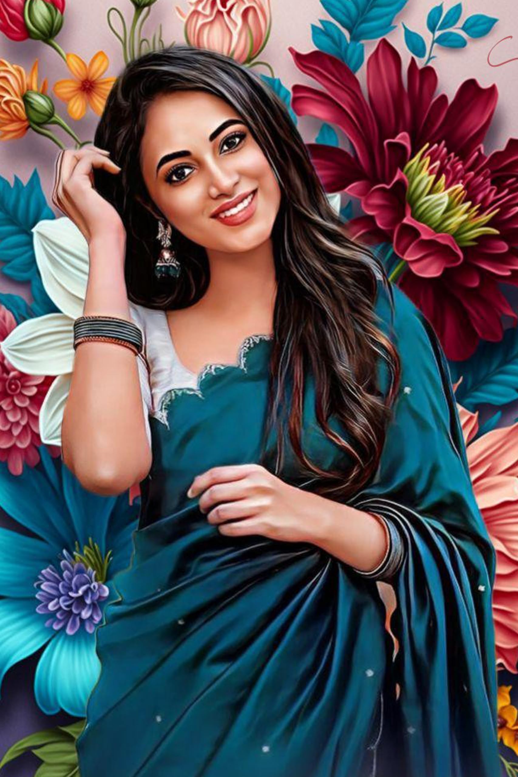 Vsk Sketch Art Customised Digital Oil Painting Colorfull Background | Gift For - Anniversary | Birthday | Wife | Husband | Siste