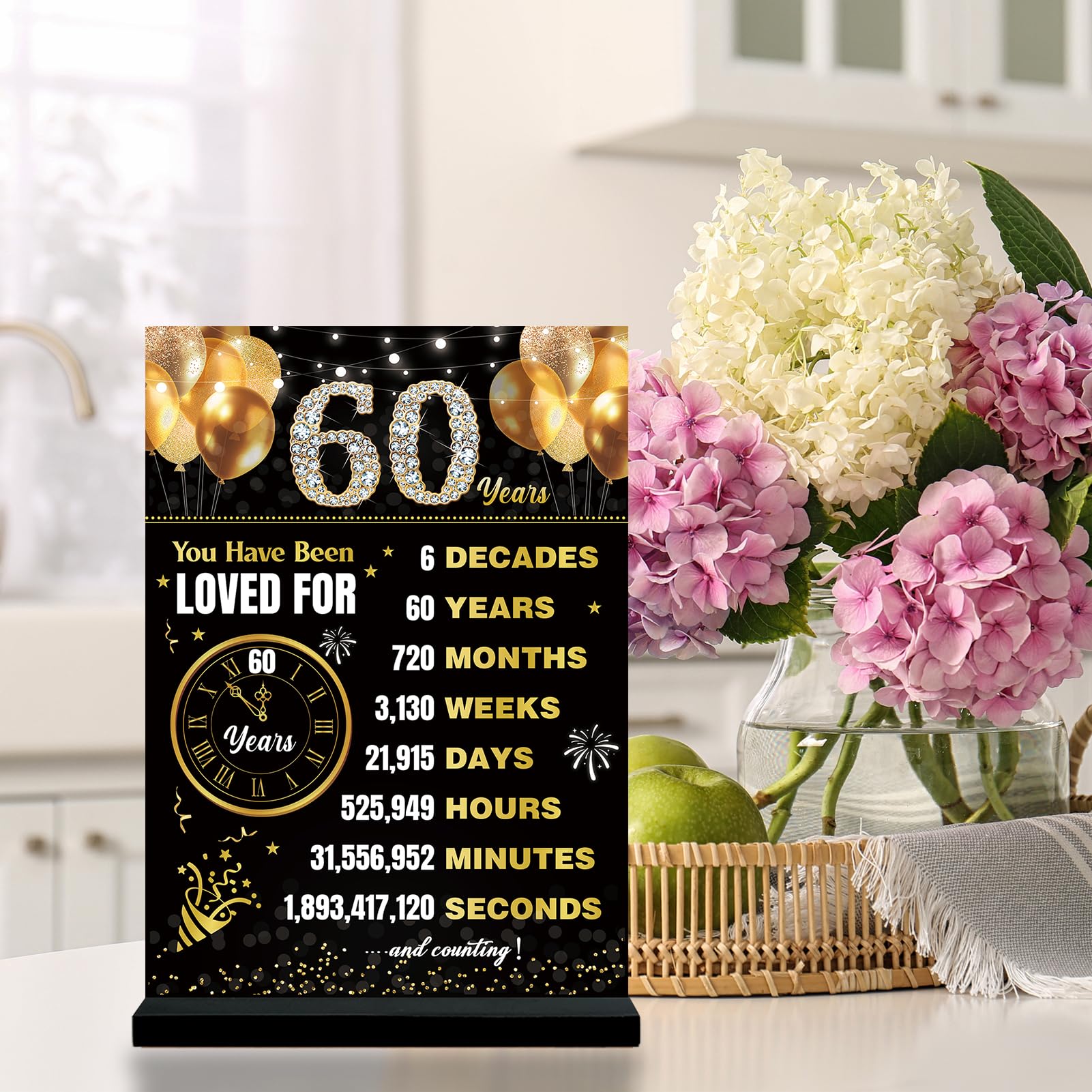 Trgowaul 60Th Birthday Decorations Women Men, Black Gold Back In 1965 Birthday Poster Acrylic Table Sign With Stand, 60Th Annive