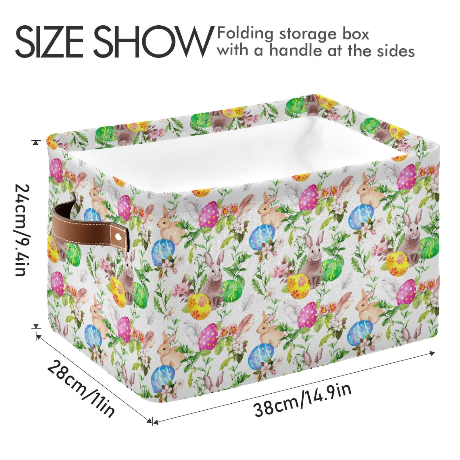 senya Easter Basket Storage  Box with Handles Easter Bunny Eggs in Grass Flowers Fabric Collapsible Storage Bins Organizer Bag Large Foldable for Storage Toy Storage 15 x 11 x 9.5 inch