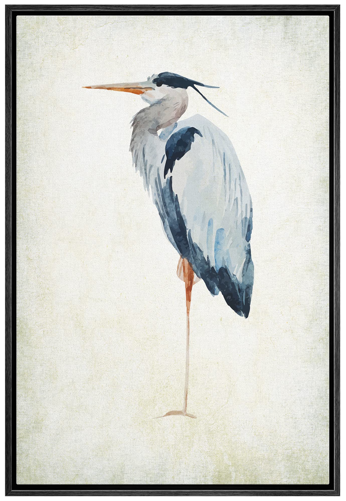 Wall26 - Framed Canvas Wall Art - Heron Bird - Wild Animal- Gallery Wrap Modern Home Art | Ready To Hang - 24''X36'' Black