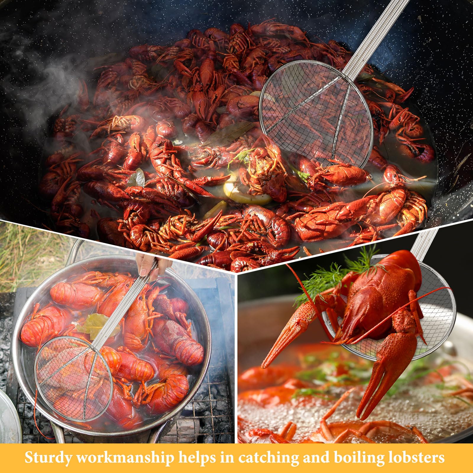 Baderke 2 Pcs 16 Inch Round Nickel Plated Wire Skimmer Stainless Steel Food Strainer Skimmer Spoon Mesh Stirring Fryer Skimmer W