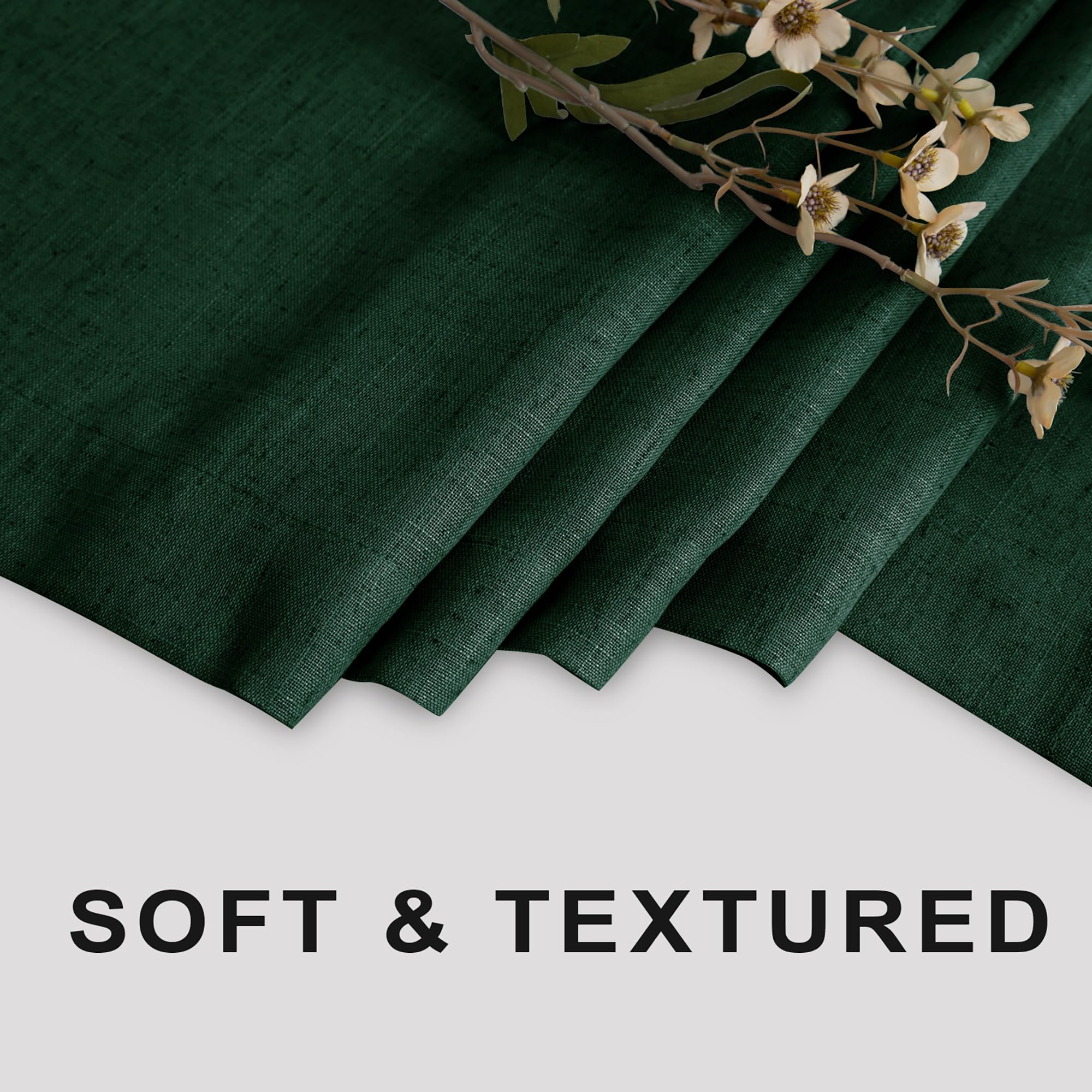 Koufall Hunter Green Shower Curtains For Bathroom Decor,Washbale Linen Fabric Boho Shower Curtain Sets With Hooks,72 X 84 Inch L