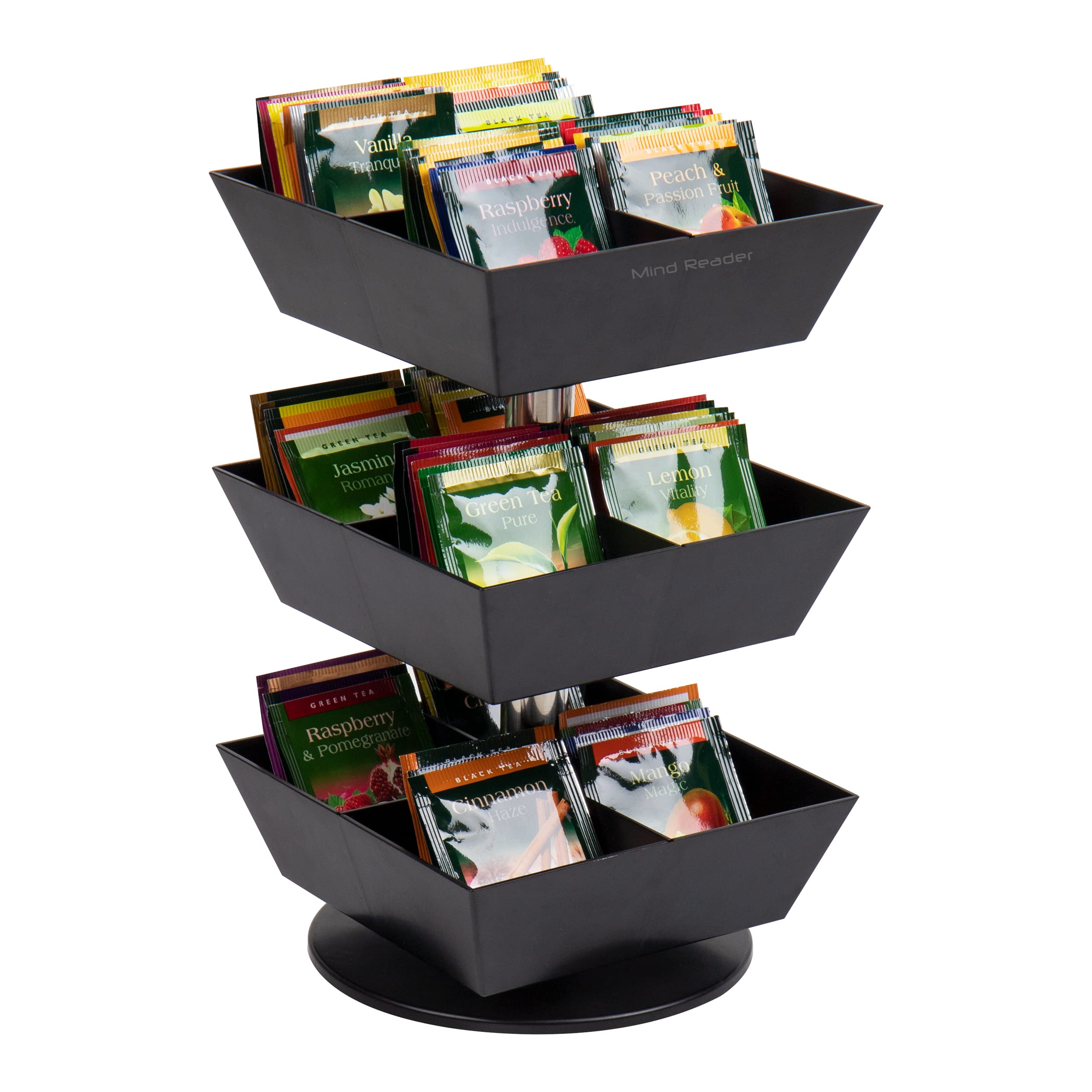 Mind Reader Tea Bag Carousel, Tea Station Organizer, Countertop Storage, Tea Stand, Kitchen, 6.75L x 6.75W x 11.5H, Black