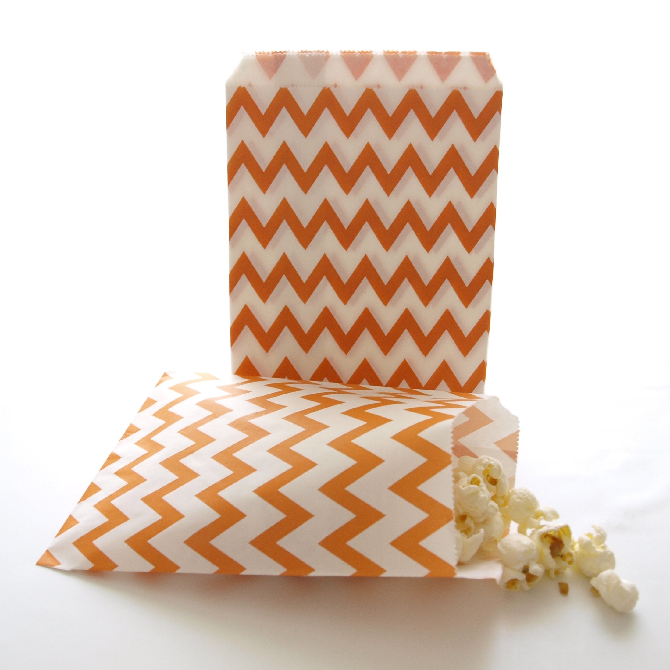 Orange Dessert Bar To-Go Snack Bags, Paper Chevron Bags, Fall Wedding Favors, Orange Chevron Bags (25 Pack)