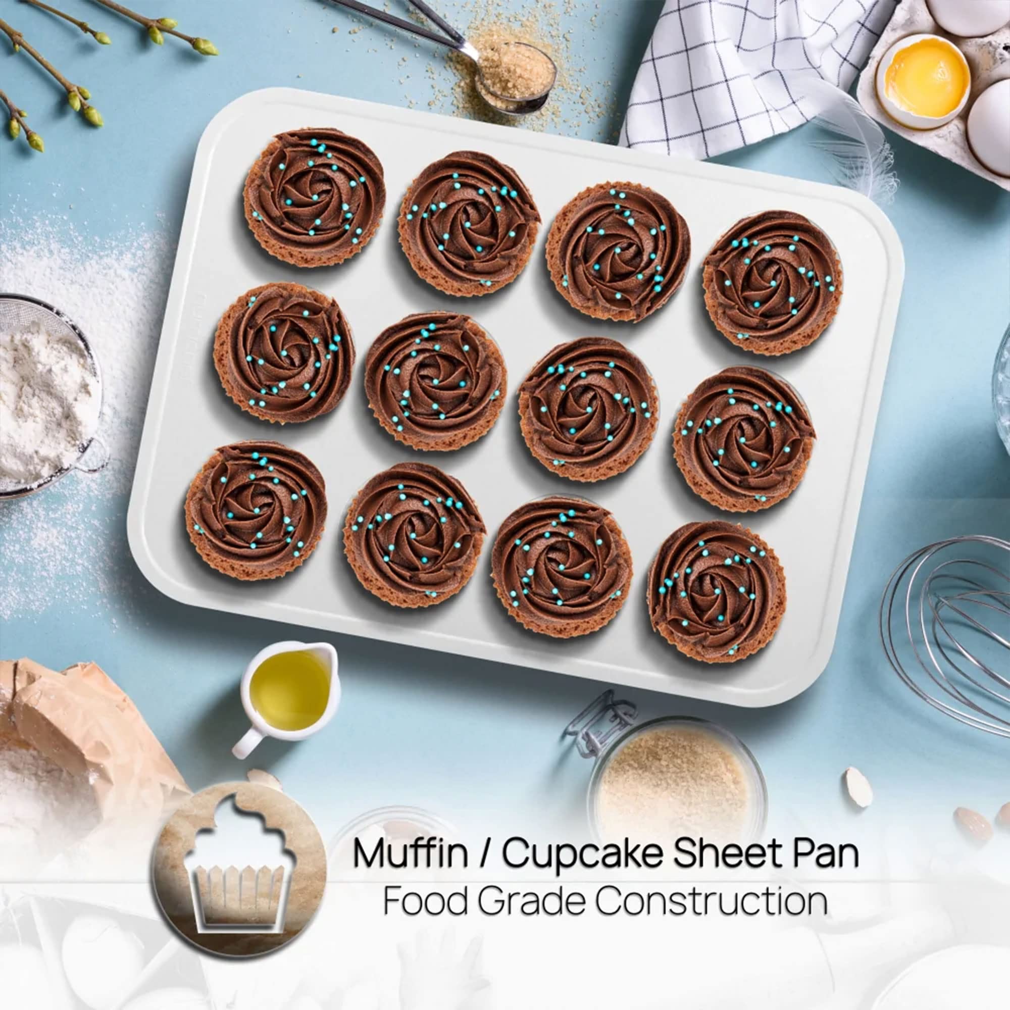 Nutrichef 6-Piece Baking Pan Set, Carbon Steel Bakeware With Premium Ceramic Nonstick Coating, Includes 12-Cup Muffin Pan, Cake