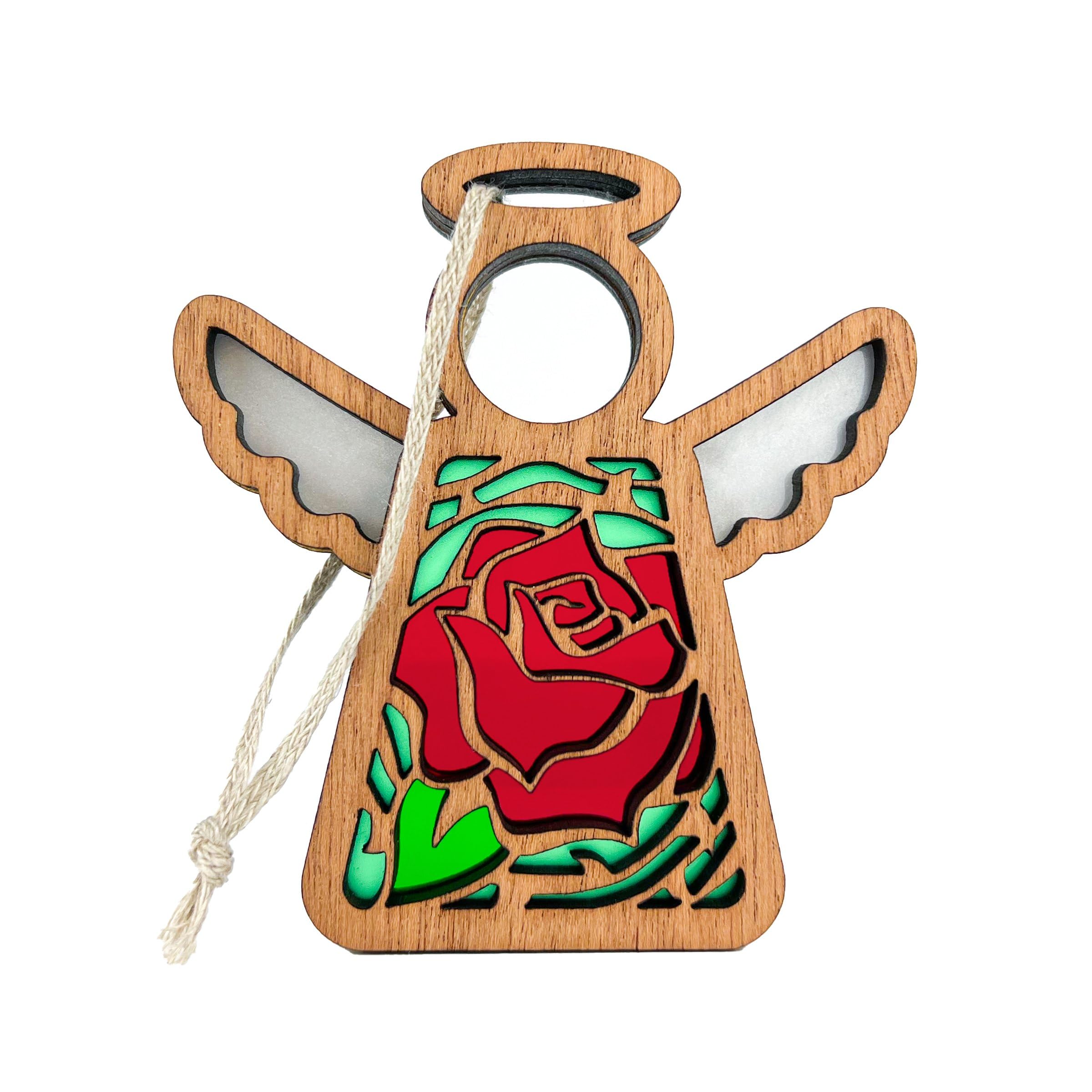 June Red Rose Bereavement Keepsake - Sympathy Angel Memorial Statue - Scarlet Petals - 3.5 (H)