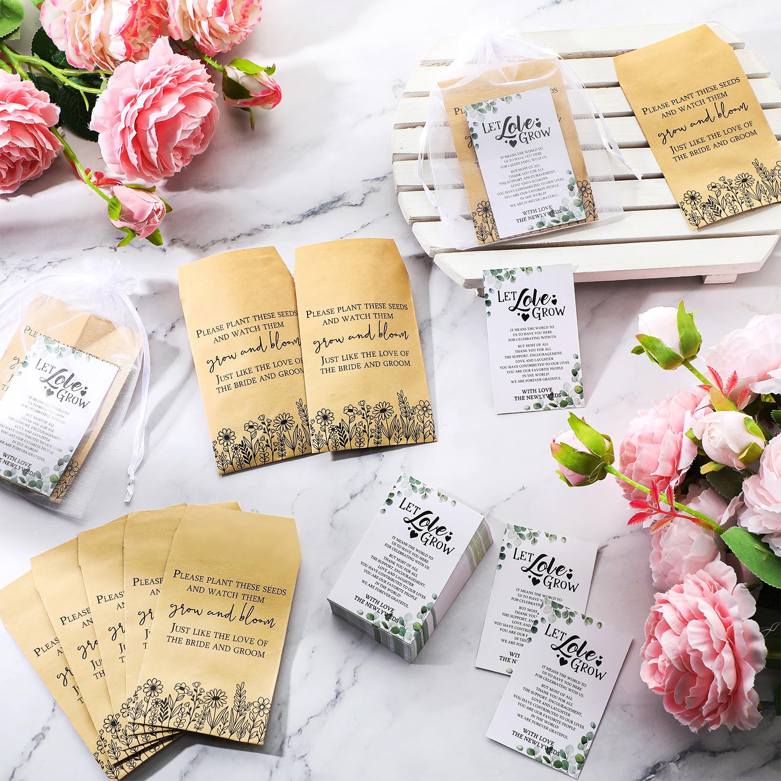 Ctosree 100 Set Wedding Favors For Guests Bulk Include 100 Pcs Self Adhesive Seed Packets Kraft Paper Seed Envelopes 100 Pcs Let