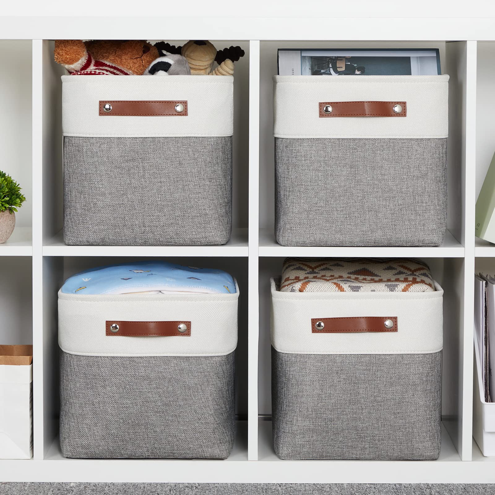 Hnzige Fabric Cube Storage Baskets Bins Cube Baskets 11X11, Set Of 4, Foldable Storage Cube Bin Baskets For Shelves With Handles