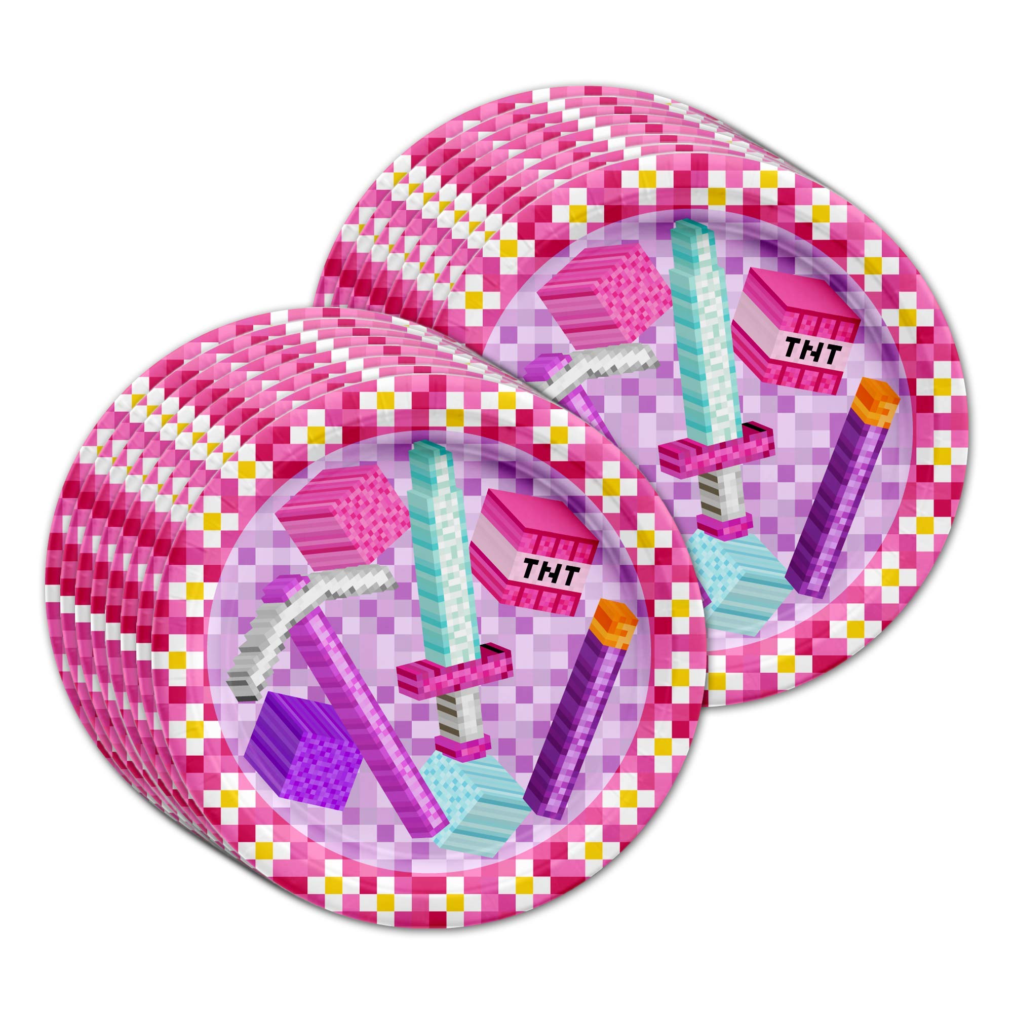 Girl Pixel Mining Birthday Party Supplies Set Plates Napkins Cups Tableware Kit For 16