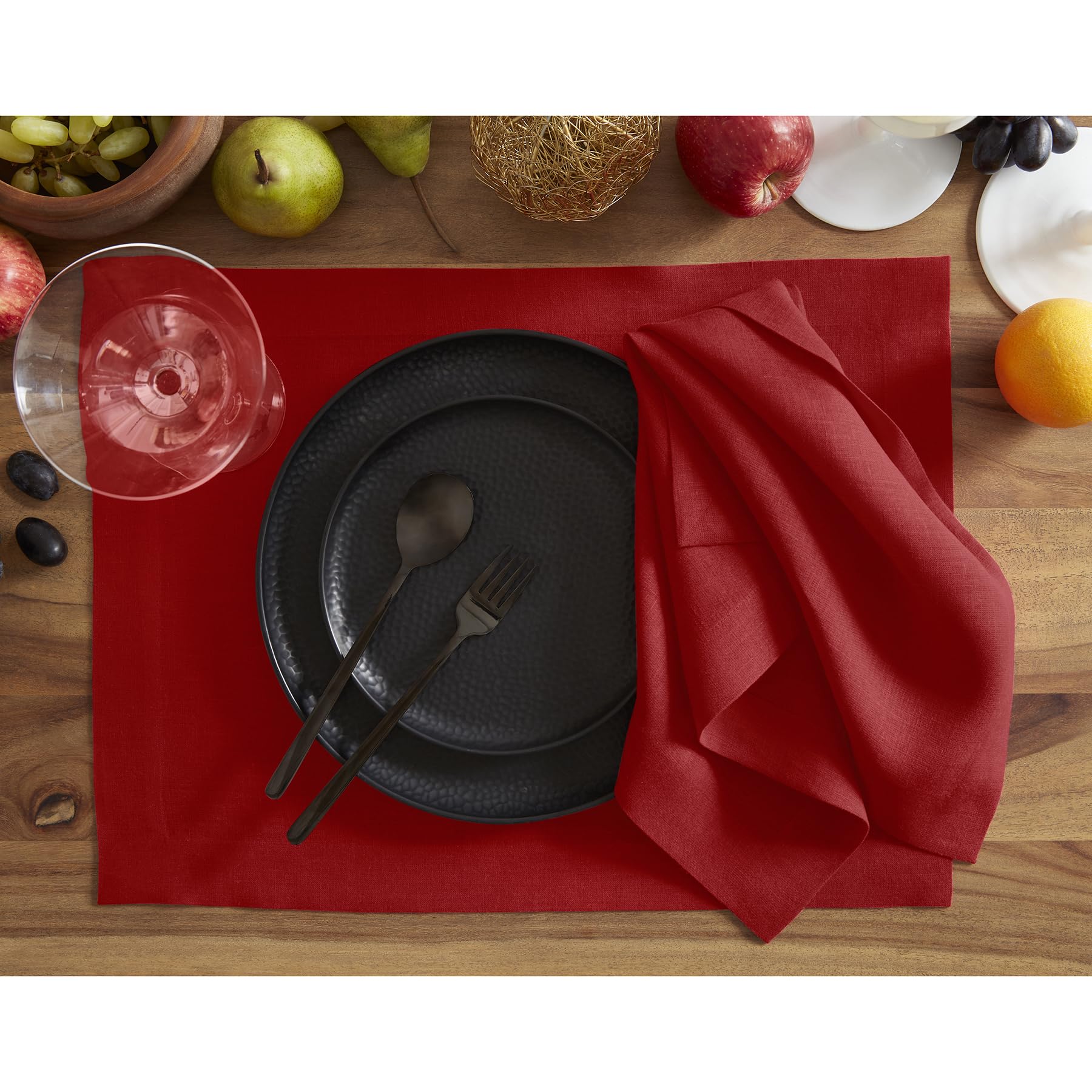 Solino Home Linen Dinner Napkins 20 X 20 Inch - 100% Pure Linen Red Cloth Napkins Set Of 4 For Spring, Easter - Sonoma, Handcraf