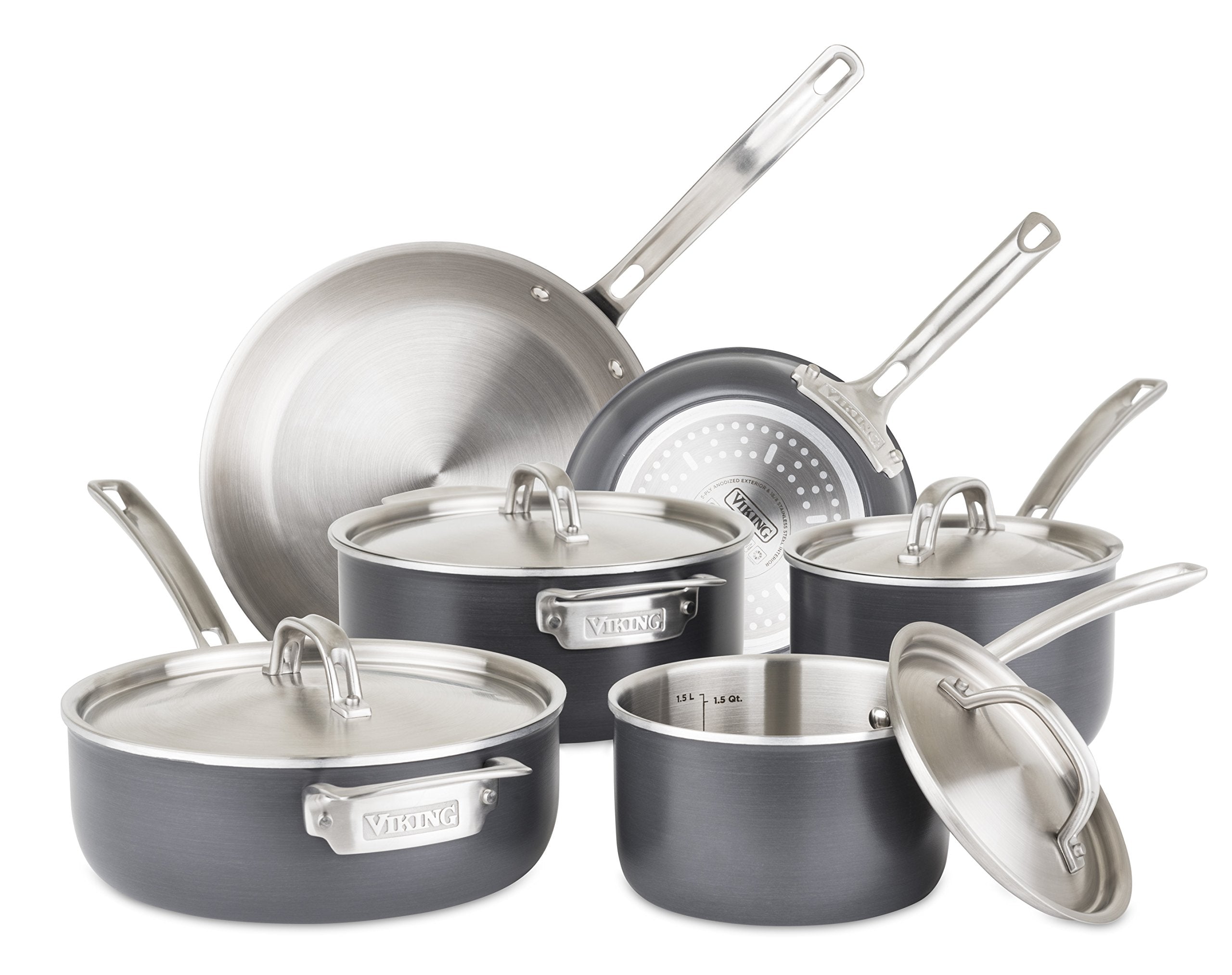Viking Culinary 5-Ply Hard Stainless Cookware Set, 10 Piece, Hard Anodized Exterior, Dishwasher, Oven Safe, Works on All Cooktop