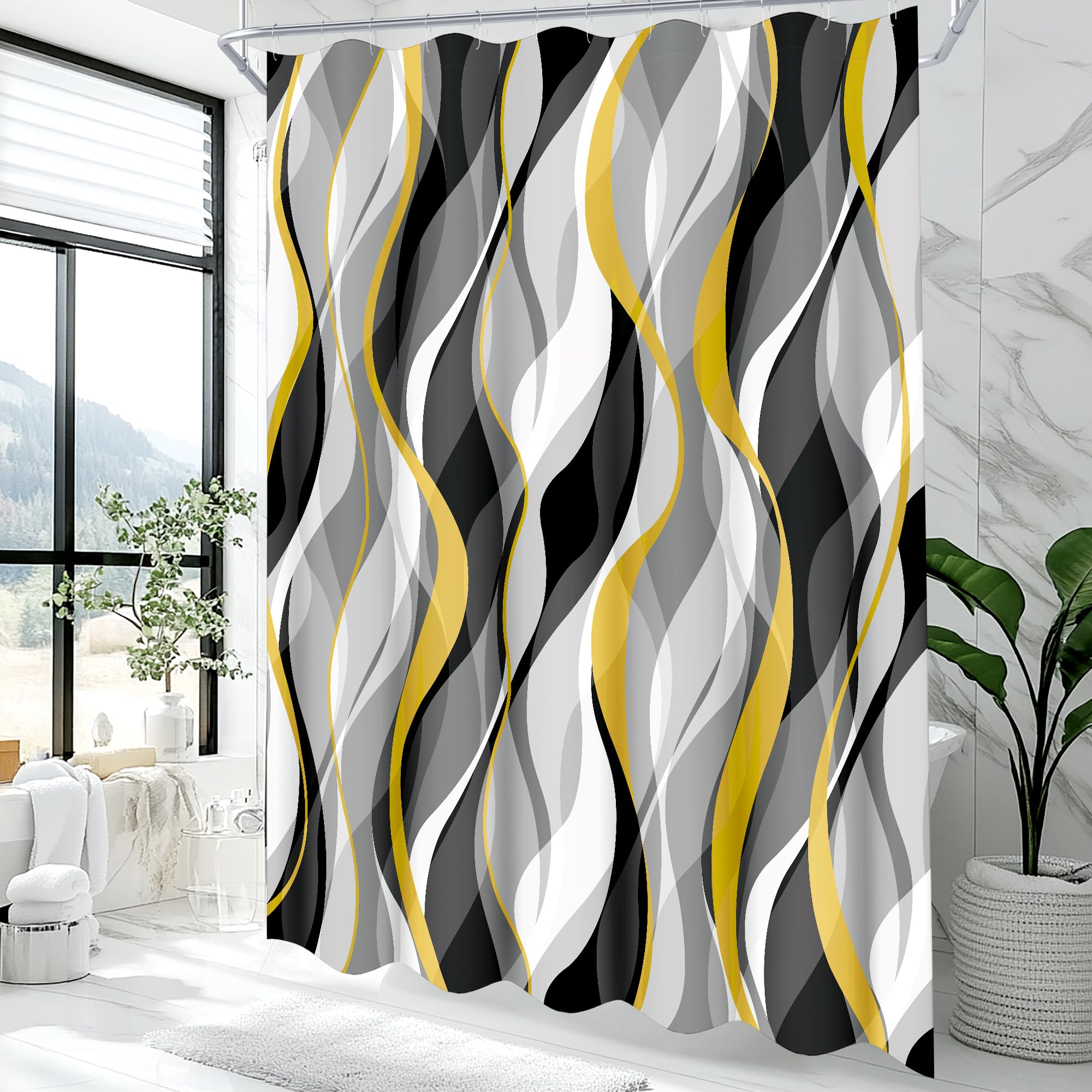 Yellow And Grey Shower Curtain For Bathroom Yellow And Gray Shower Curtain Fabric Modern Abstract Striped Minimalist Bath Curtai