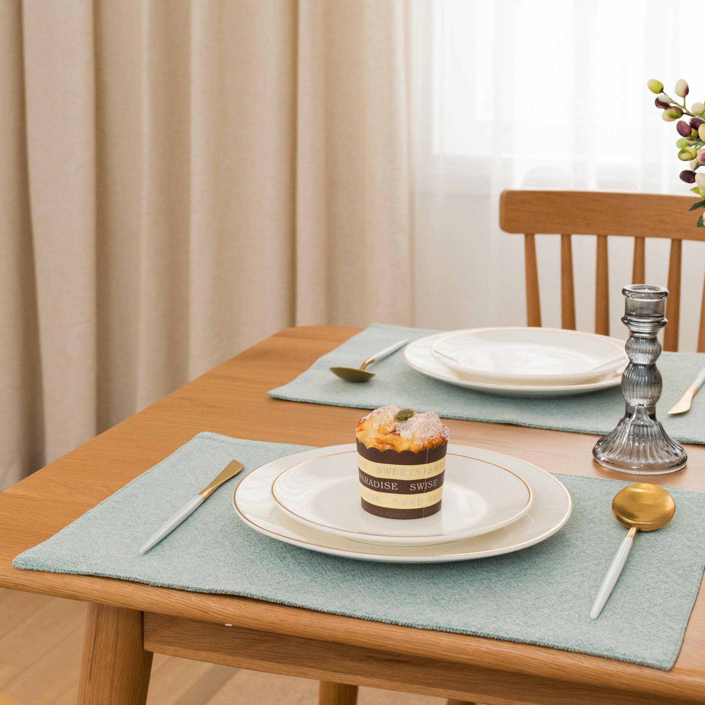 Teal Fabric Placemats Set Of 6 - Spring Garden Home Farmhouse Thick Indoor Washable Table Mats For Kitchen/Dining, 13 X 19 Inch