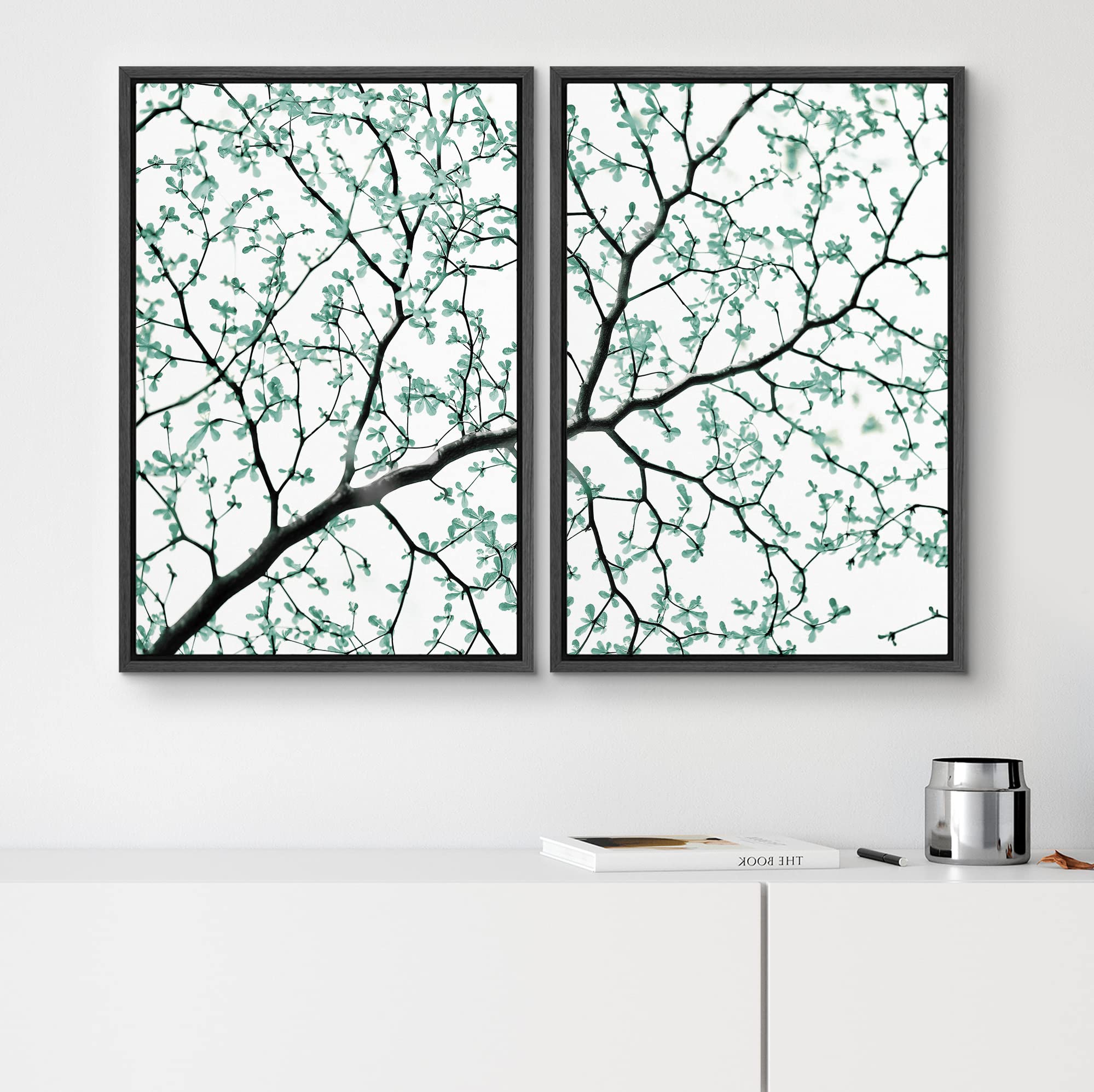 Signwin Framed Wall Art Print Set Watercolor Style Illustration Of Tree Branch Leaves Nature Trees Digital Art Modern Art Contem