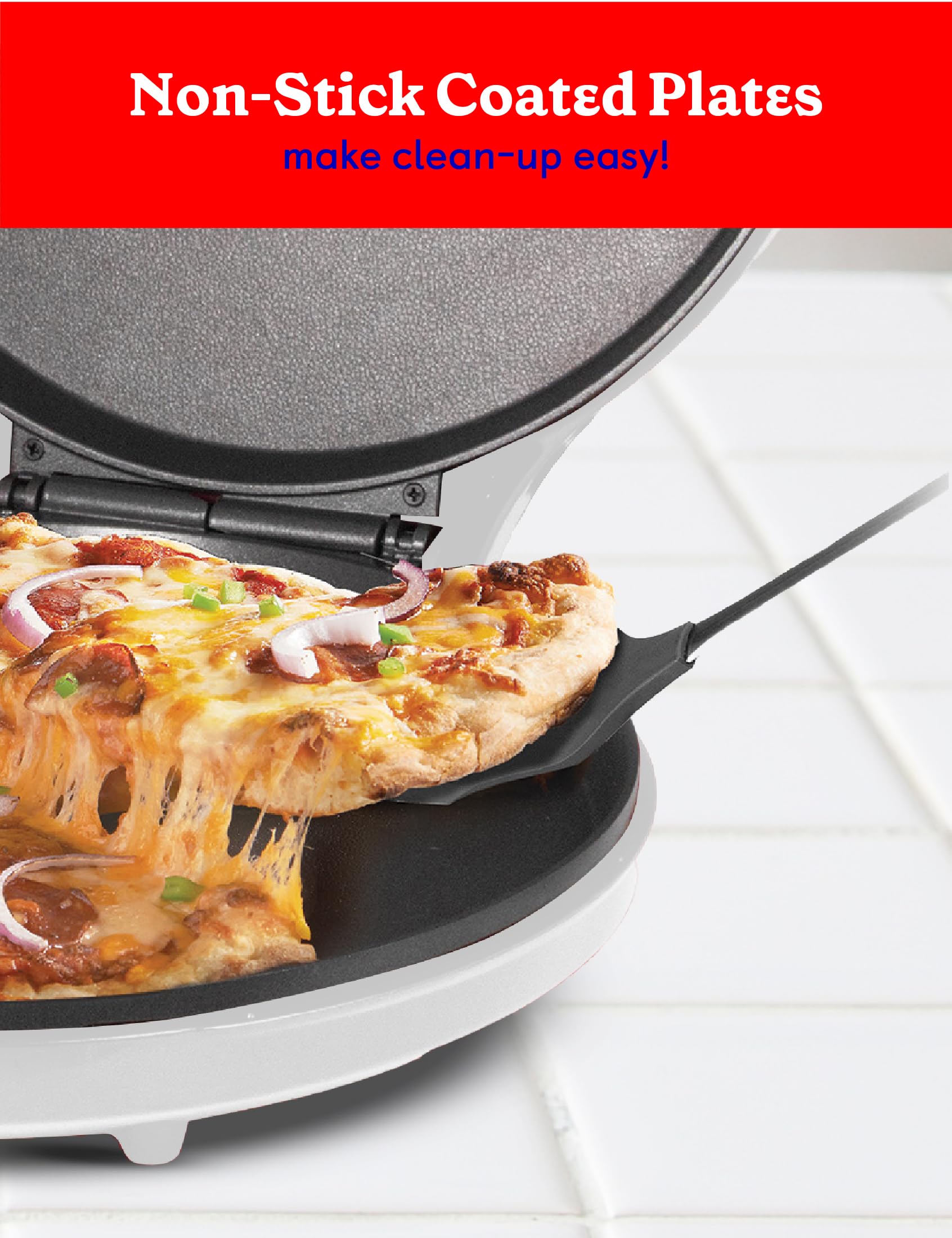 Betty Crocker Pizza Maker Plus, 12 Indoor Electric Grill, Nonstick Griddle Pan For Pizzas, Quesadillas, Tortillas, Nachos And