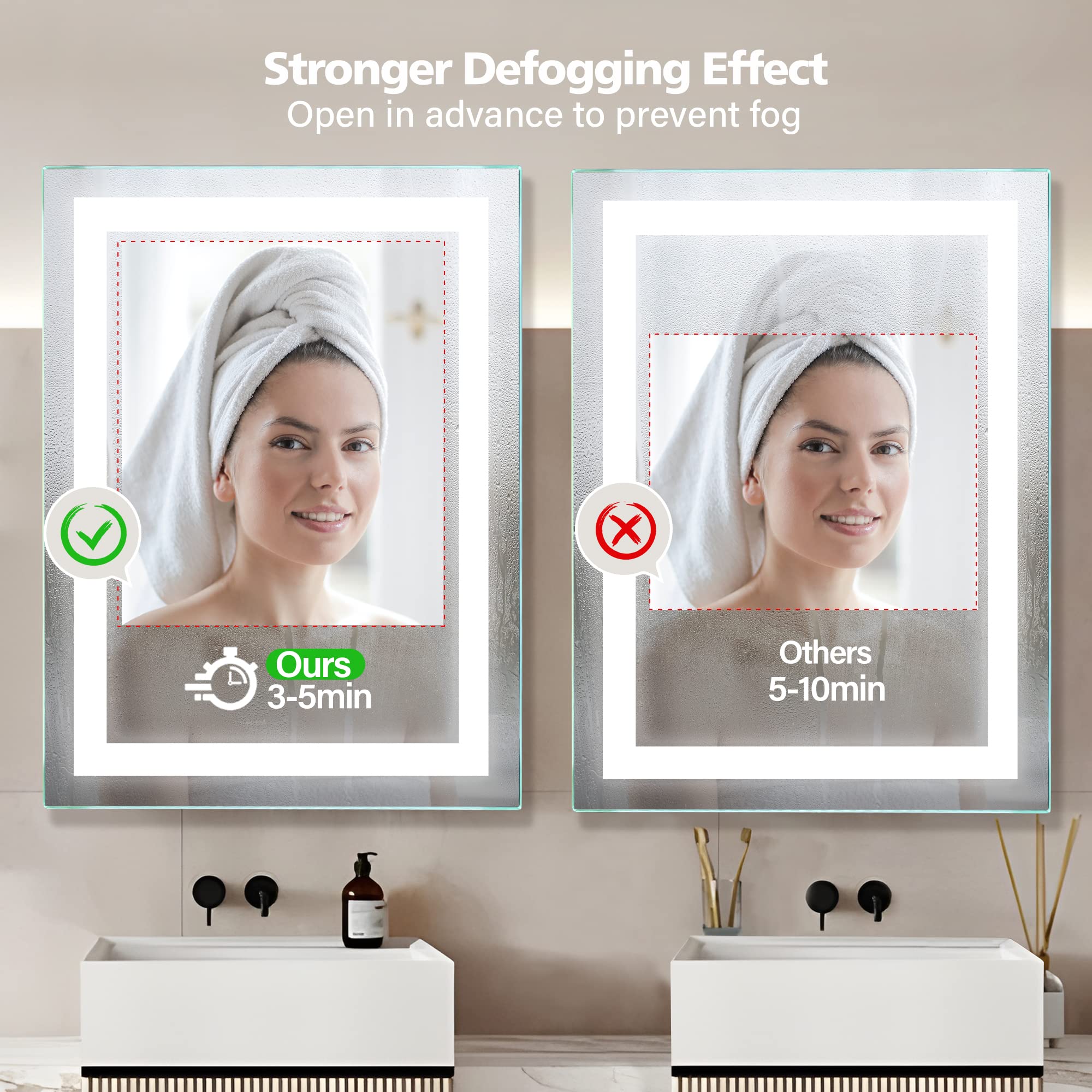 Dr.Lux Bathroom Mirror With Lights 32X24 Inch, Ultra Bright Led Bathroom Mirror Wall Mounted Vanity Mirror Large Anti-Fog Area 3