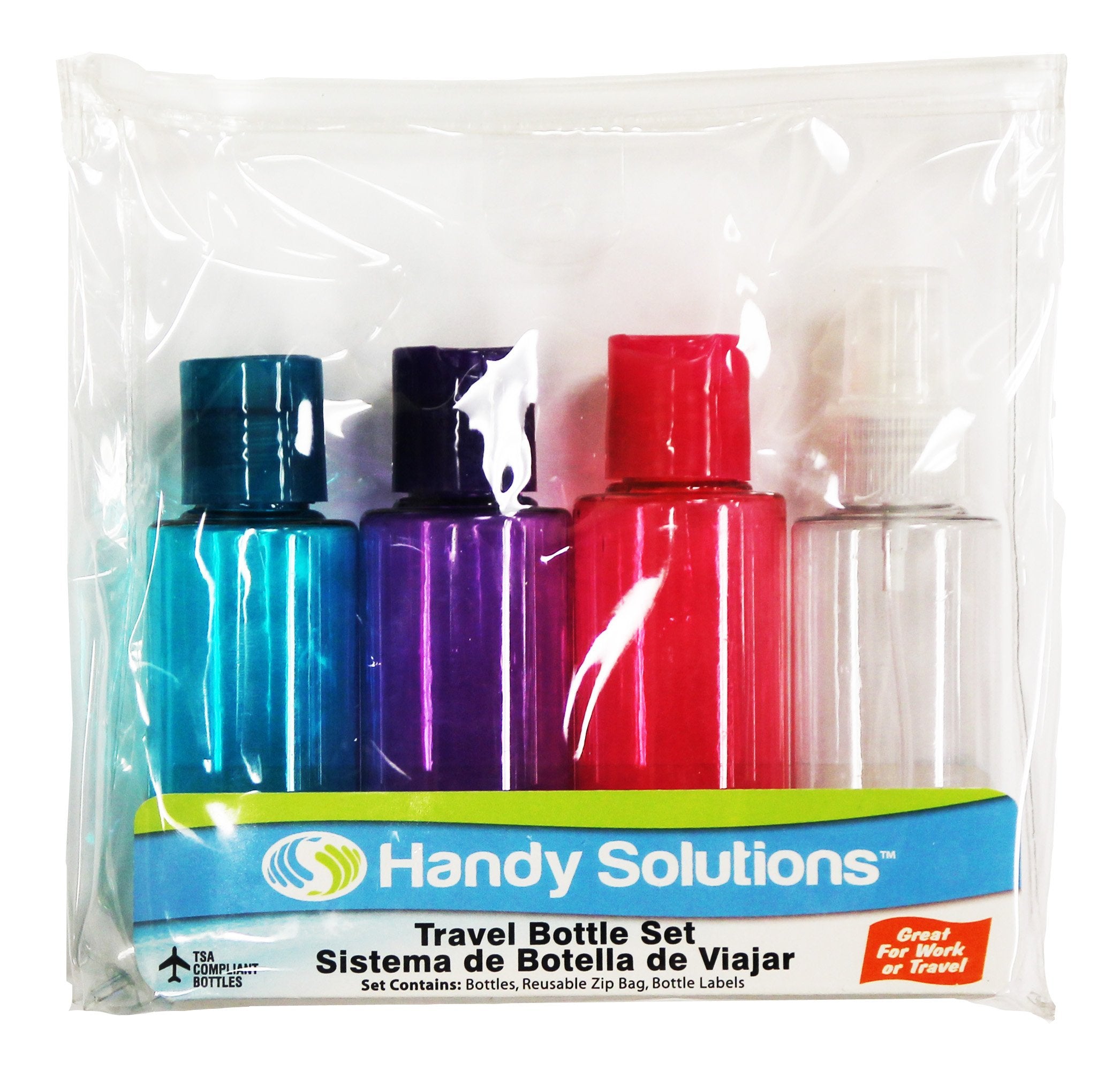 Handy Solutions 4-Piece Travel Size Bottle Set (3 Squeeze Bottles & 1 Spray Bottle), Pack Of 6, Colors May Vary, Tsa Approved (P