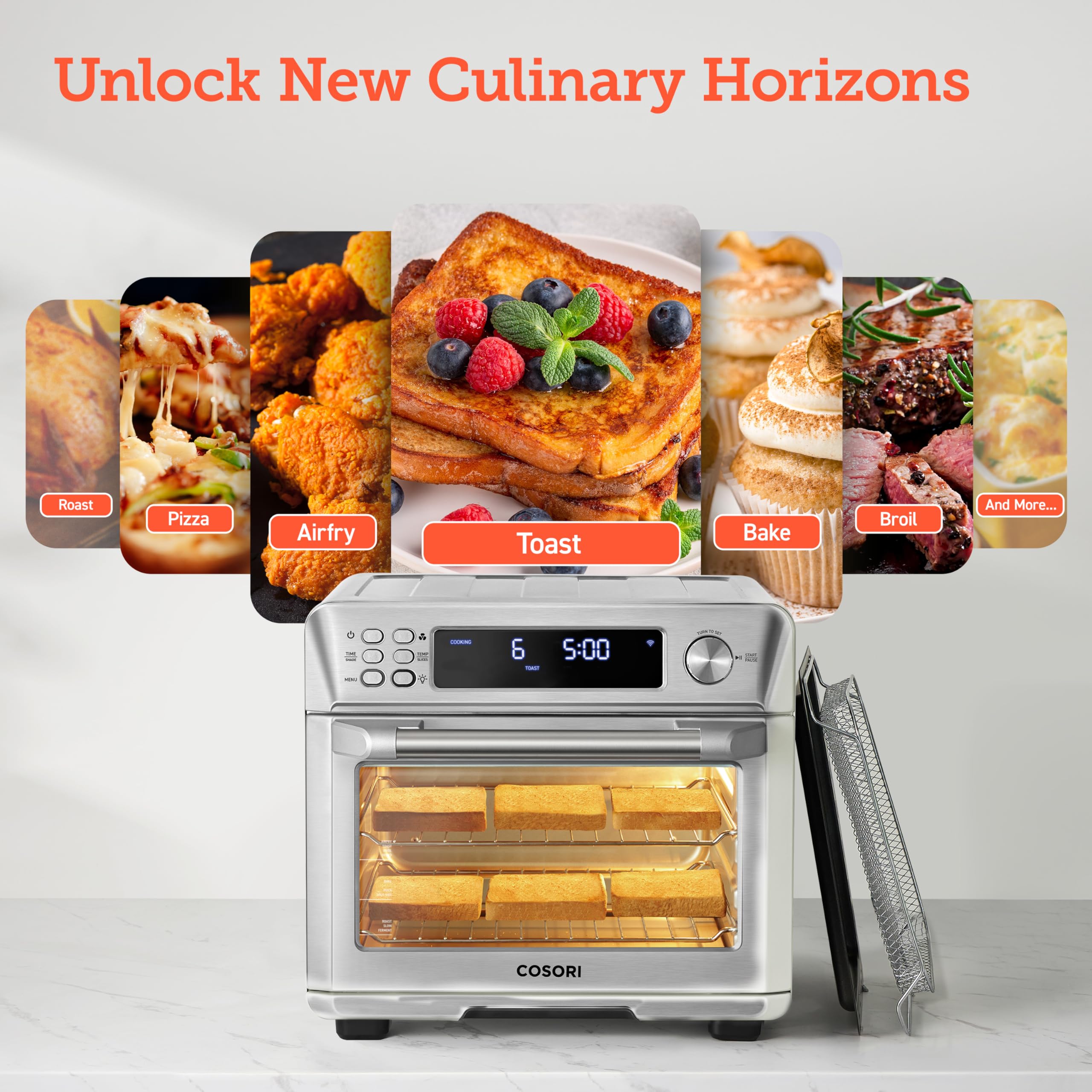 Cosori Air Fryer Toaster Oven Combo, 12-In-1 Convection Ovens Countertop, Stainless Steel, Smart, 6-Slice Toast, 12-Inch Pizza,