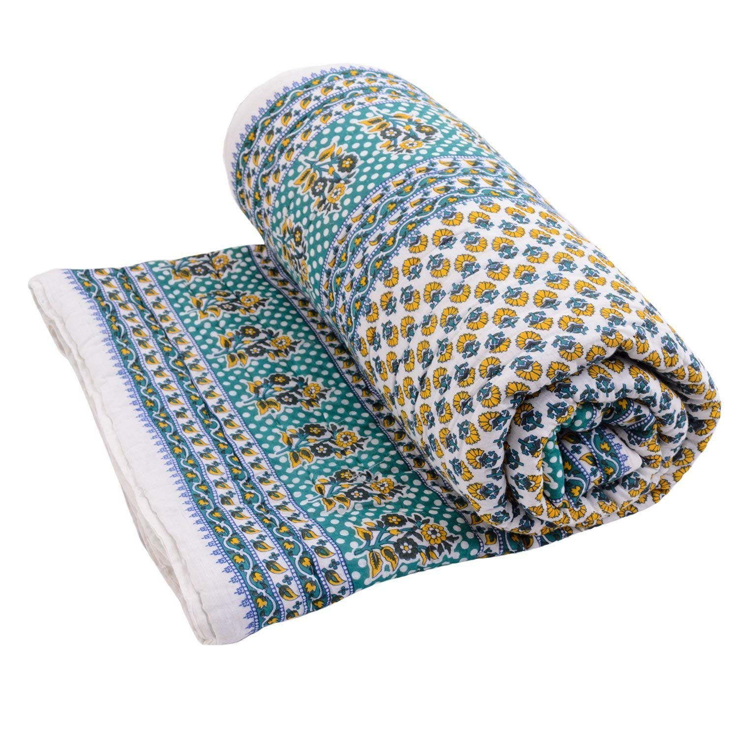 Svt Traditional Famous Jaipuri Beautiful Floral Print In Multi Blue Mughal Print Jaipuri Rajai/Razai/Quilt King Size/King Size B