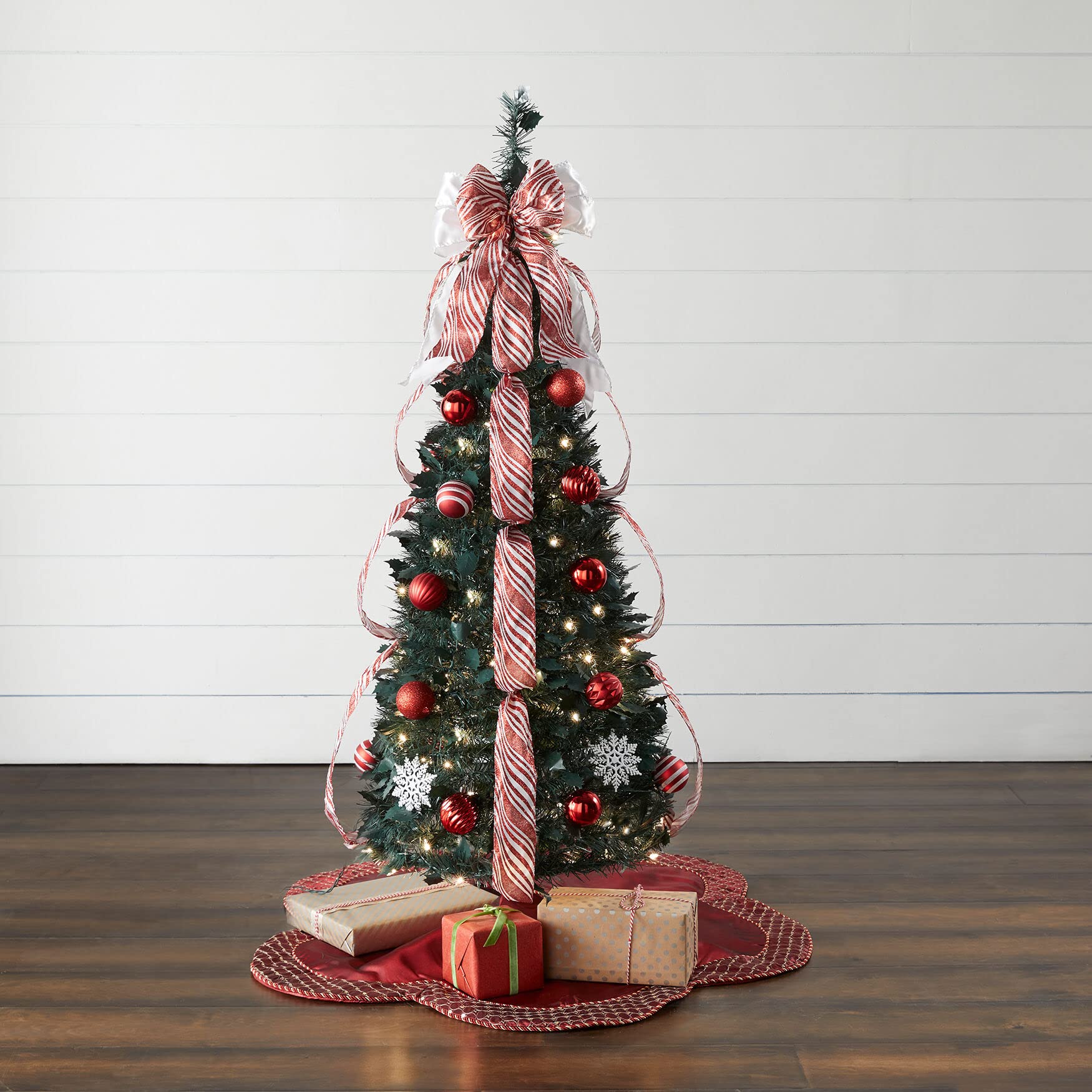 BrylaneHome Fully Decorated Pre-Lit 41/2 Pop-Up Christmas Tree - Red White