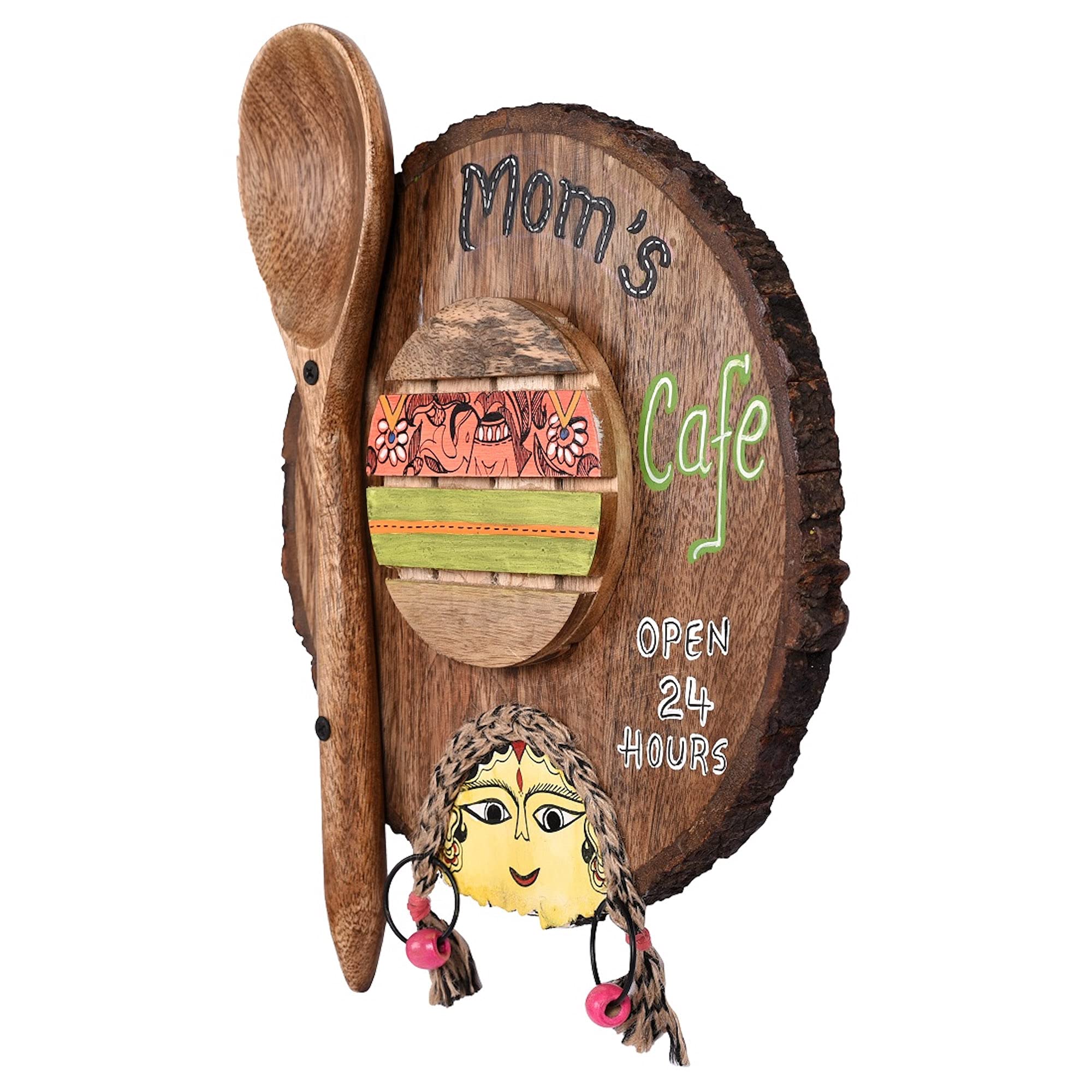 Aakriti Art Creations Kitchen Decor Moms Cafe Handcrafted in Wood? (9x1.5x11.7)