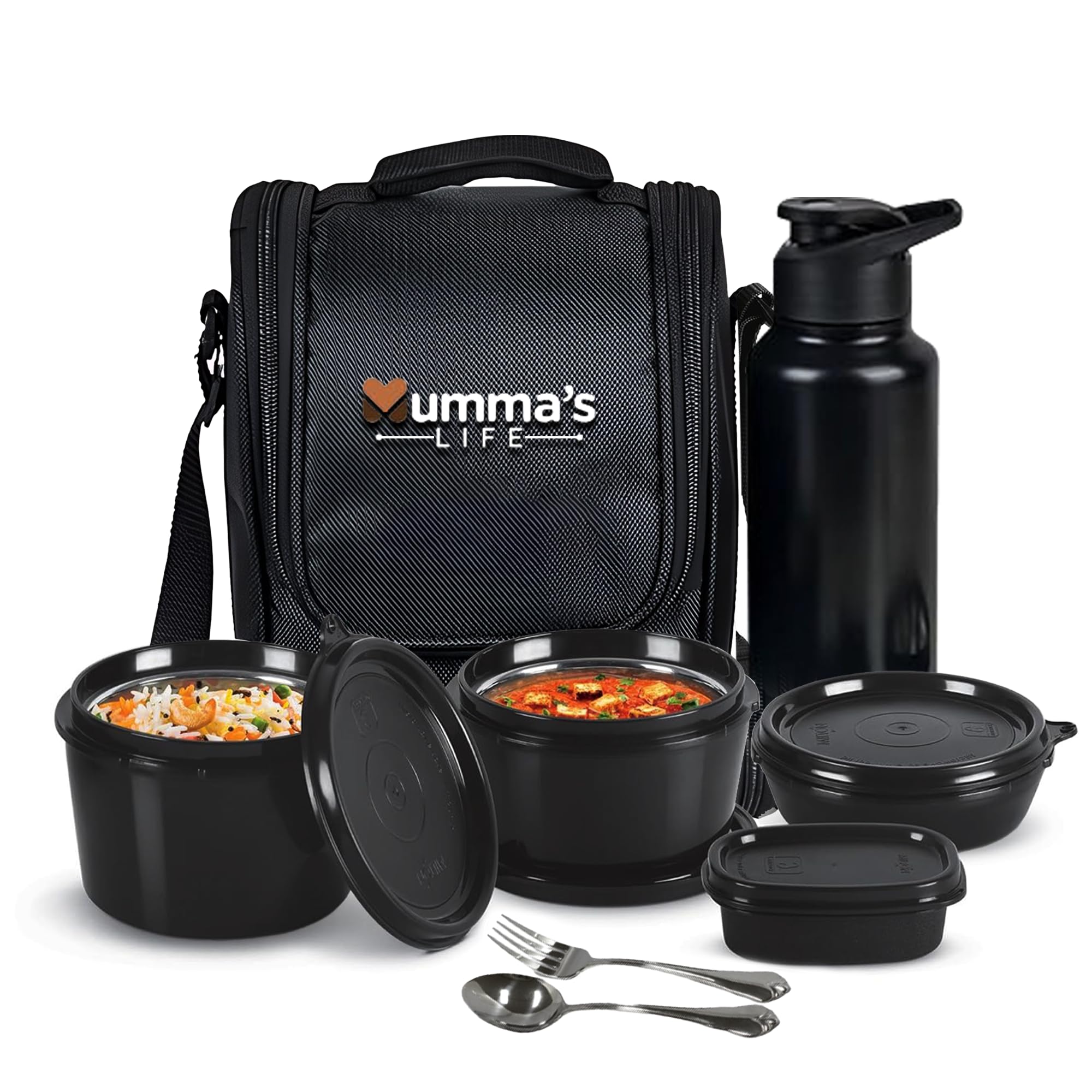 Mumma'S Life Lunch Box For Office Use - Microwave Safe 3-Container Set (250Ml, 400Ml, 600Ml) With Bpa-Free Lids, 130Ml Pickle Bo