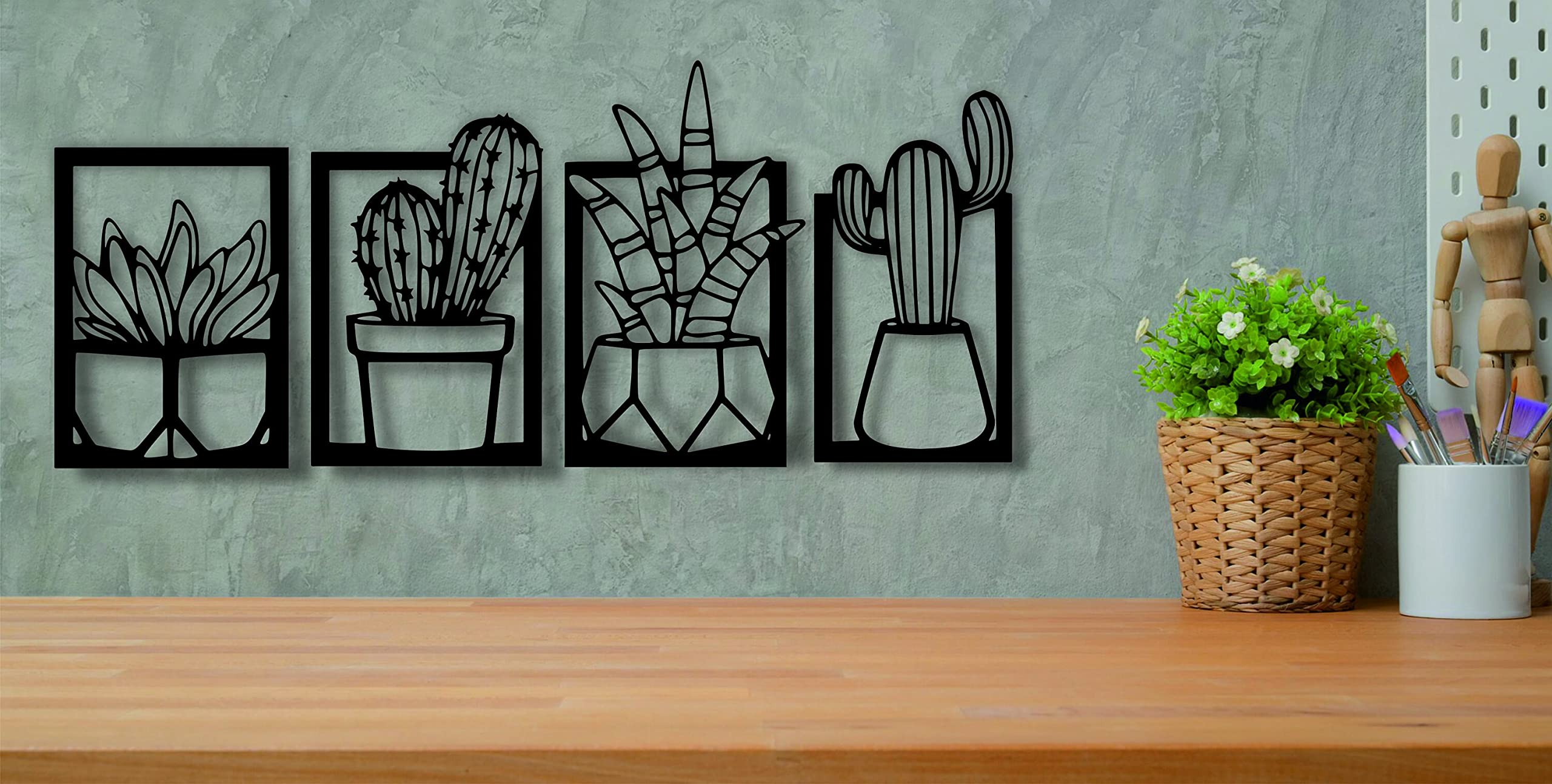 Triad basics Home Decor Items 4 Pieces Cactus Wall Decor For Living Room, Bedroom, And Kitchen - Stylish Showpieces For Home Dec