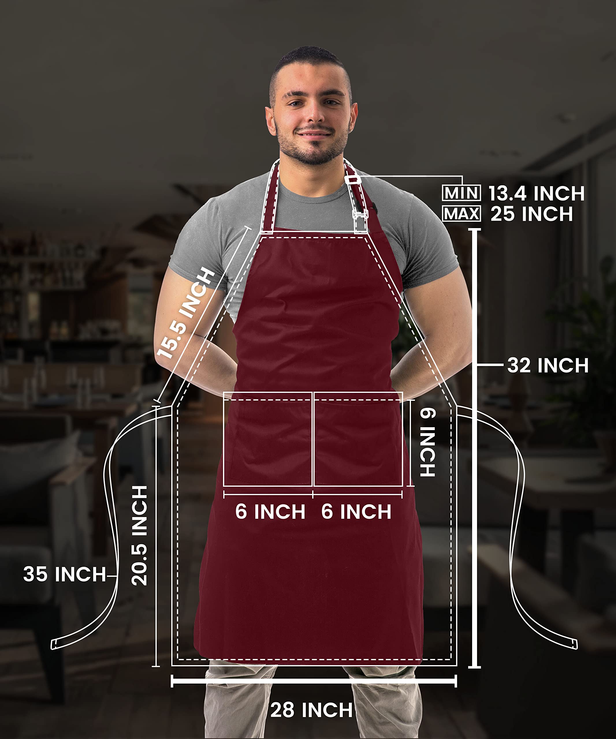 Utopia Kitchen 2 Pack Bib Apron, Adjustable With 2 Pockets, Water And Oil Resistant, Cooking Kitchen Chef Apron For Women Men