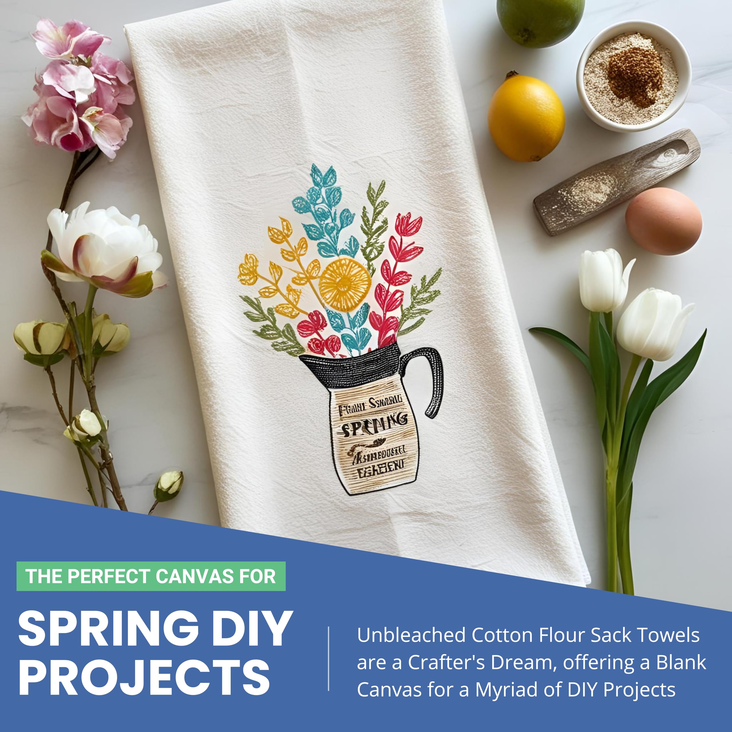 Flour Sack Towels | Tea Towel For Crafts| Kitchen Dish | Cotton Blank Towel For Embroidery| Baking Bread Proofing Linen Cover| T