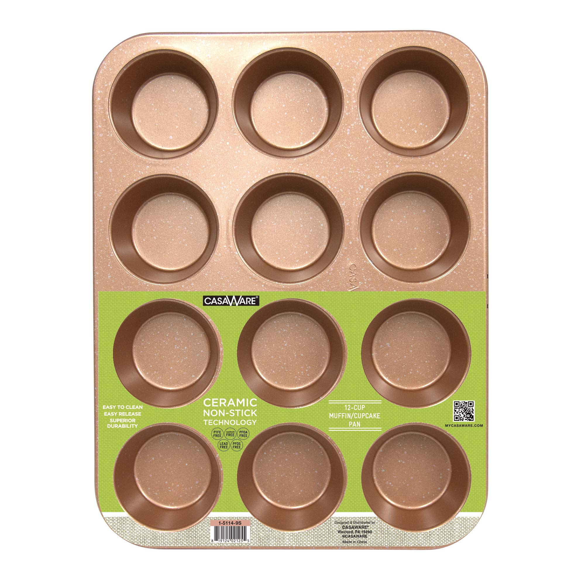Casaware Ceramic Coated Nonstick 12 Cup Muffin Pan (Granite) (Rose Gold Granite)