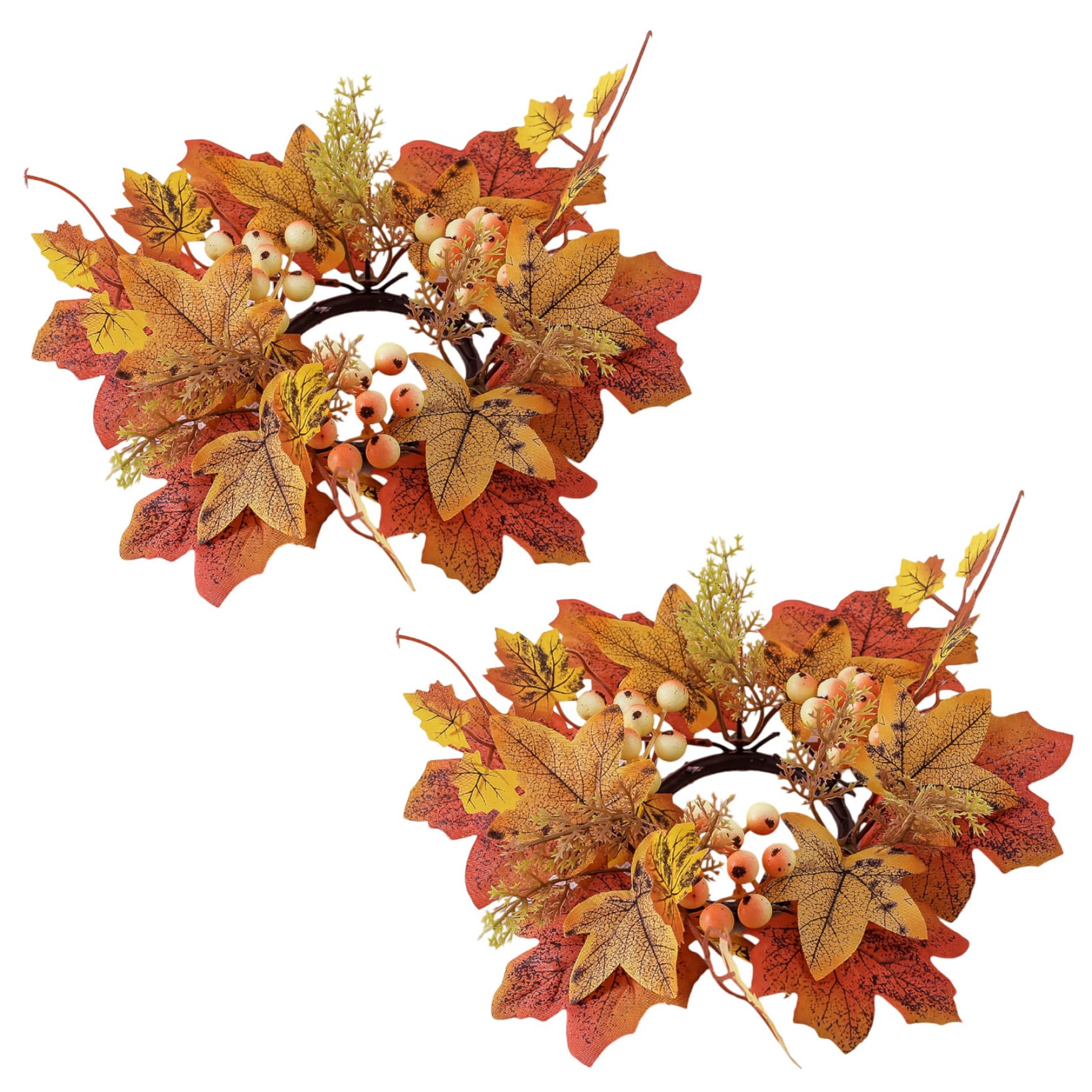 2Pcs Fall Candle Ring 9.8 Inch Autumn Candle Ring Artificial Maple Leaf Wreath Thanksgiving Candle Ring Holder Mini Fall Wreath 
