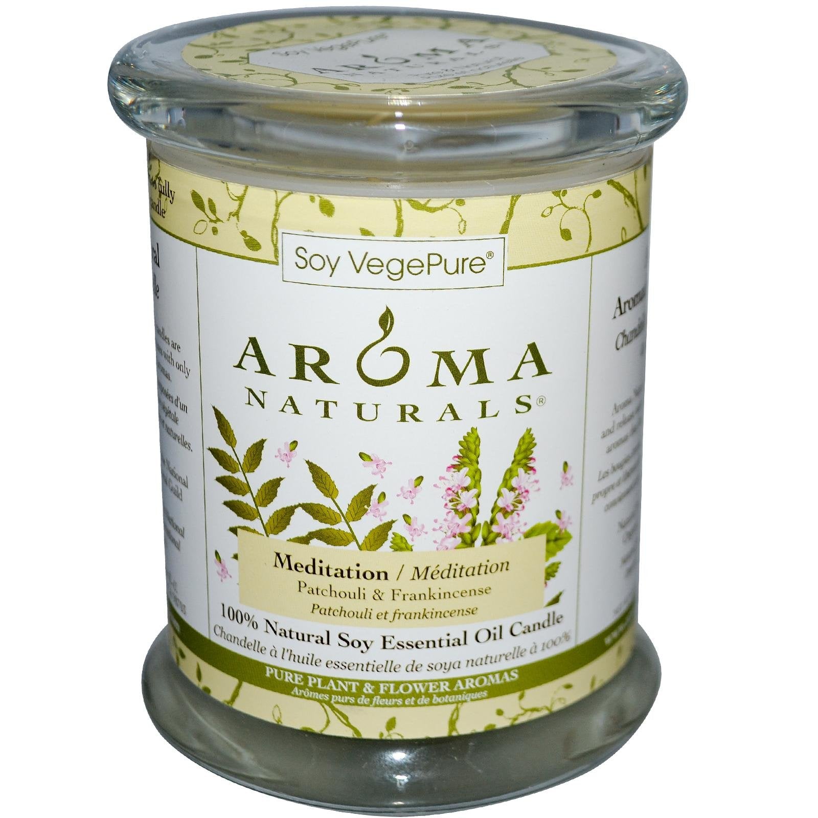 Aroma Naturals Soy VegePure, 100% Natural Soy Essential Oil Candle, Meditation, Patchouli & Frankincense, 8.8 oz (260 g)
