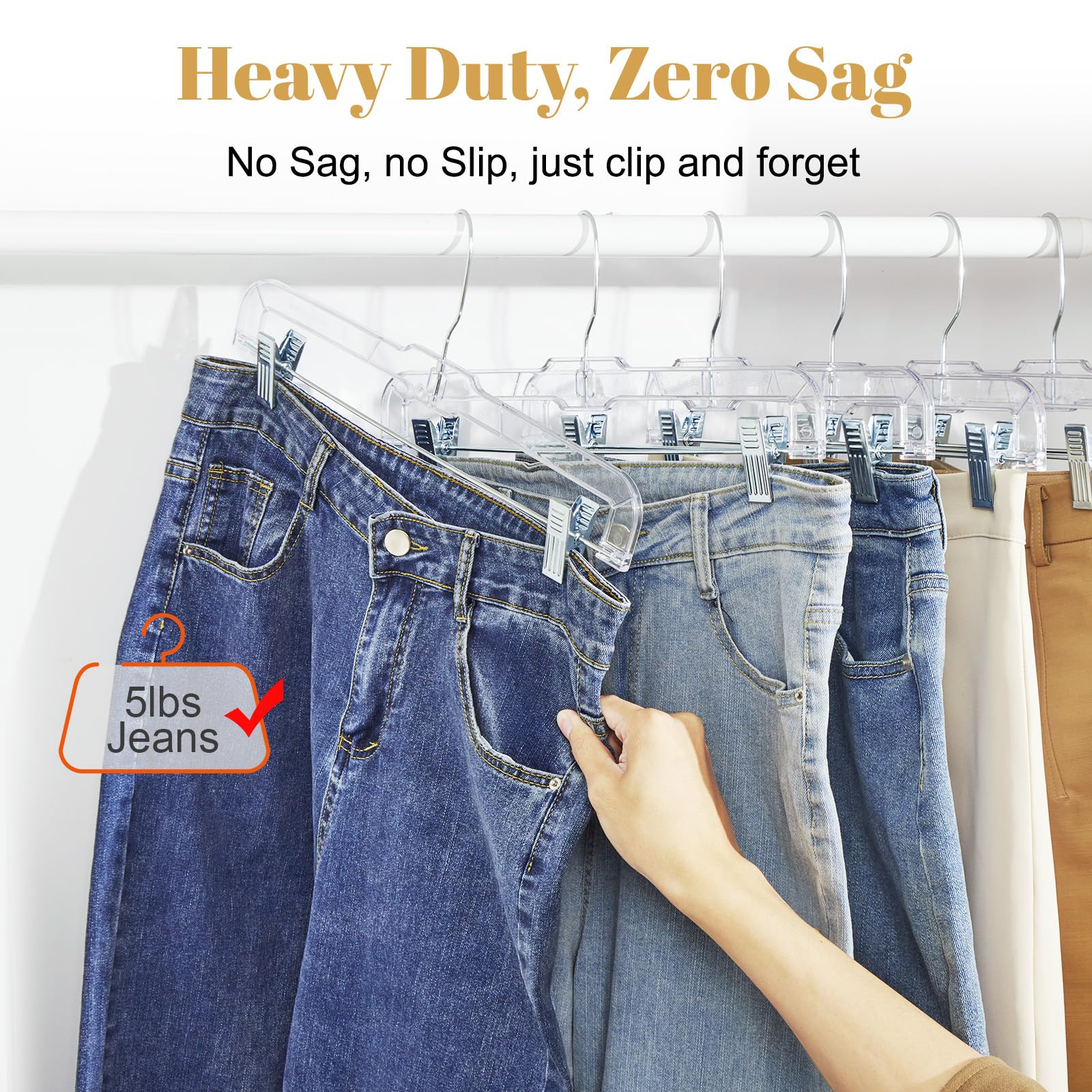 HOUSE DAY 12 Pack 14 inch Clear Plastic Skirt Hangers with Adjustable Clips  Pants Hangers 360-Rotating Swivel Hook  Clip Hangers for Pants  Trousers  Skirts  Jeans  Bulk Plastic Hangers