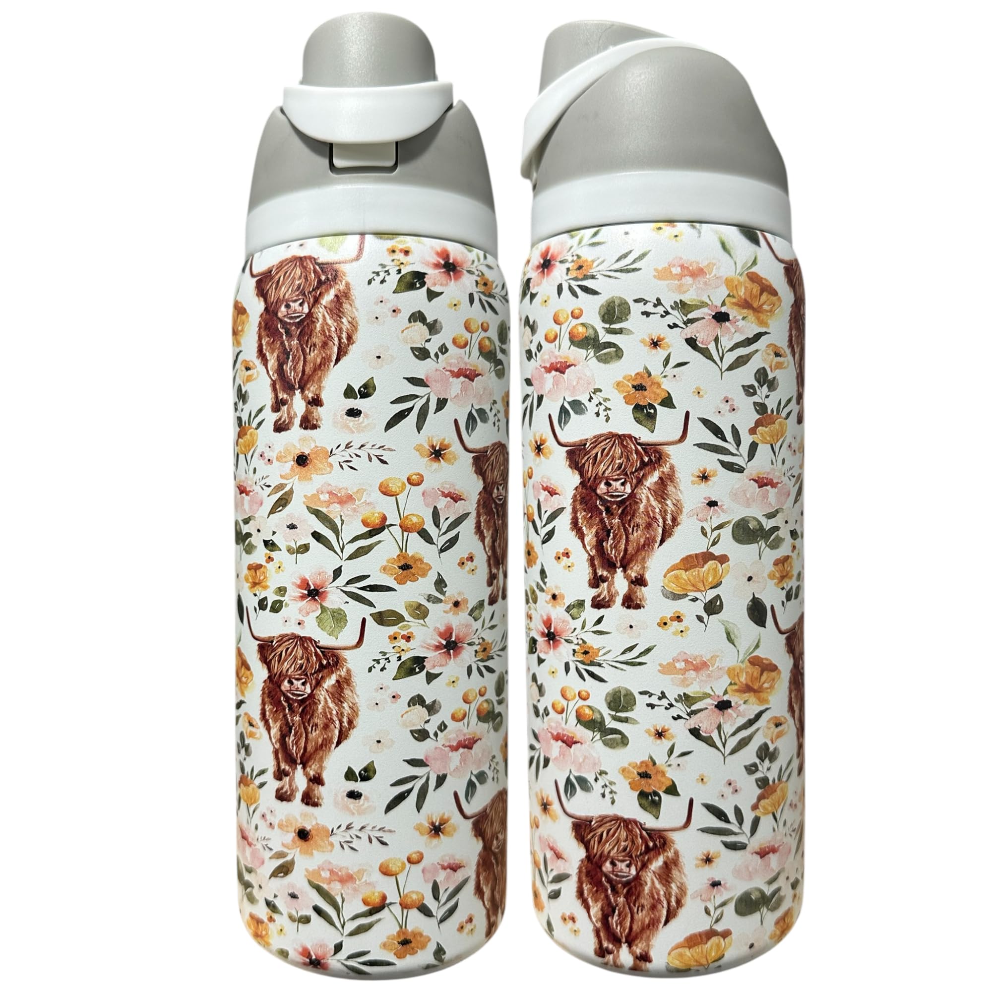 Stainless steel water bottle 40oz cup Longhorn Bottle Bull tumbler Cow gift Western water bottle cup (32oz White(72)Highland co